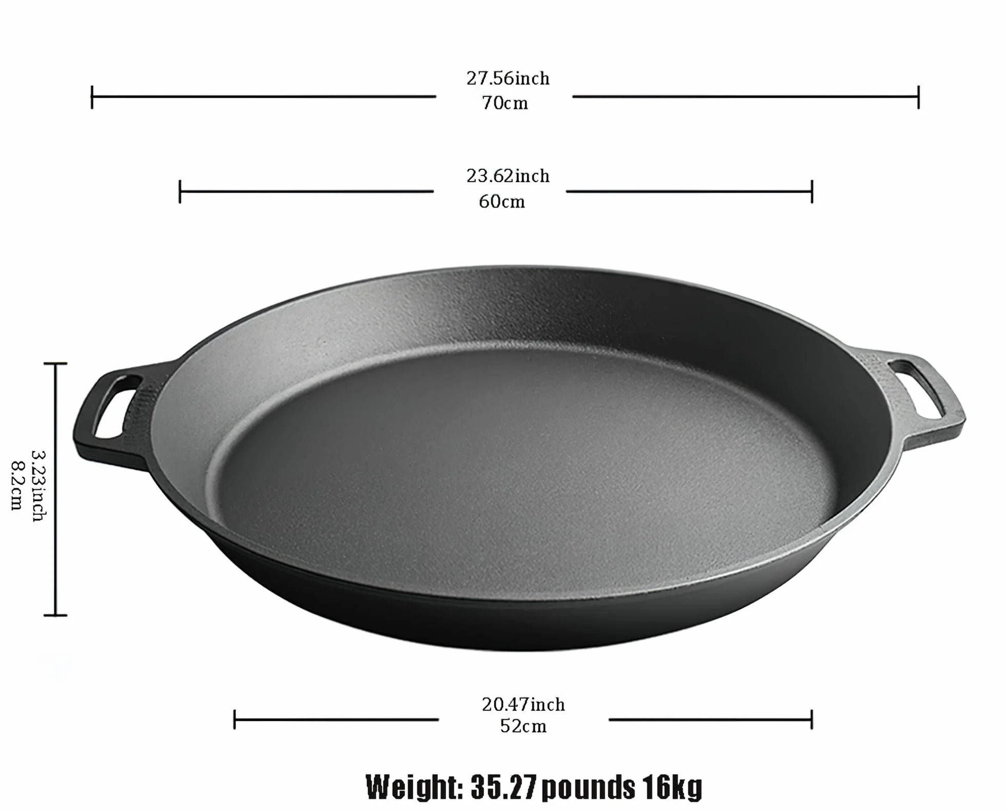 YYMIYU Padella extra large in ghisa pre-stagionata – doppia maniglia di assistenza – da utilizzare in forno, sul fornello, sulla griglia, commerciale o sopra un falò (61 cm)