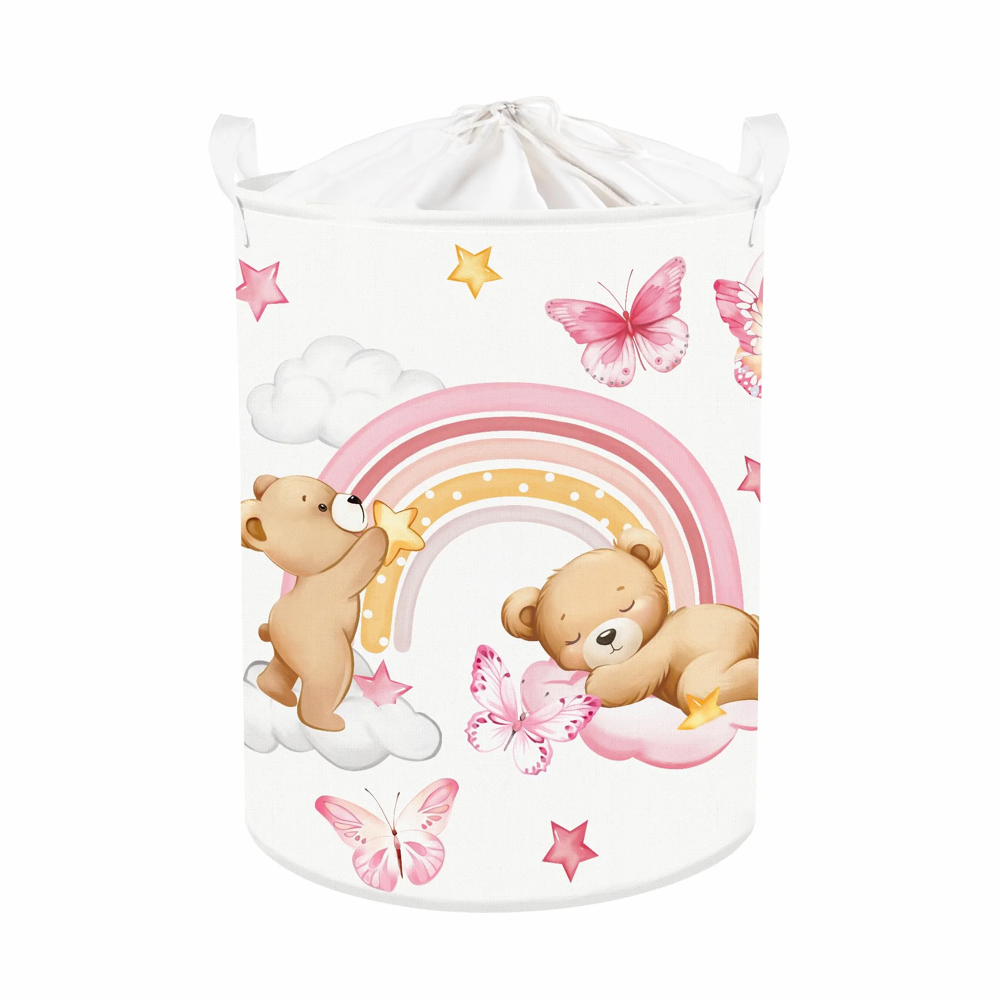 Clastyle Ceste Biancheria Bambini Arcobaleno Cestino Giocattoli Vestiti Impermeabile per Ragazza Cestino Portaoggetti per Bagno Cameretta Bucato, Orso, 36x45 cm