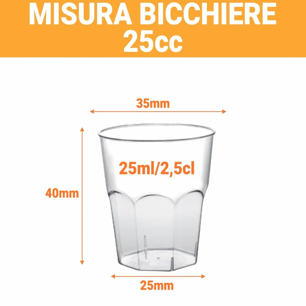 G.M. DISTRIBUZIONE Bicchieri da Liquore Shot Plastica Rigida 25cc Ottagonali Resistenti Riutilizzabili per Feste