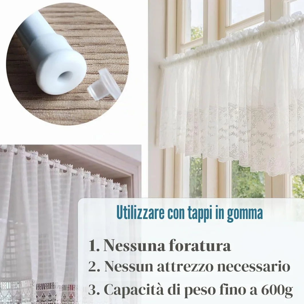 Bacchette per tende a vetro a pressione 2 pezzi estendibile diametro 10mm 45-60cm Bianco