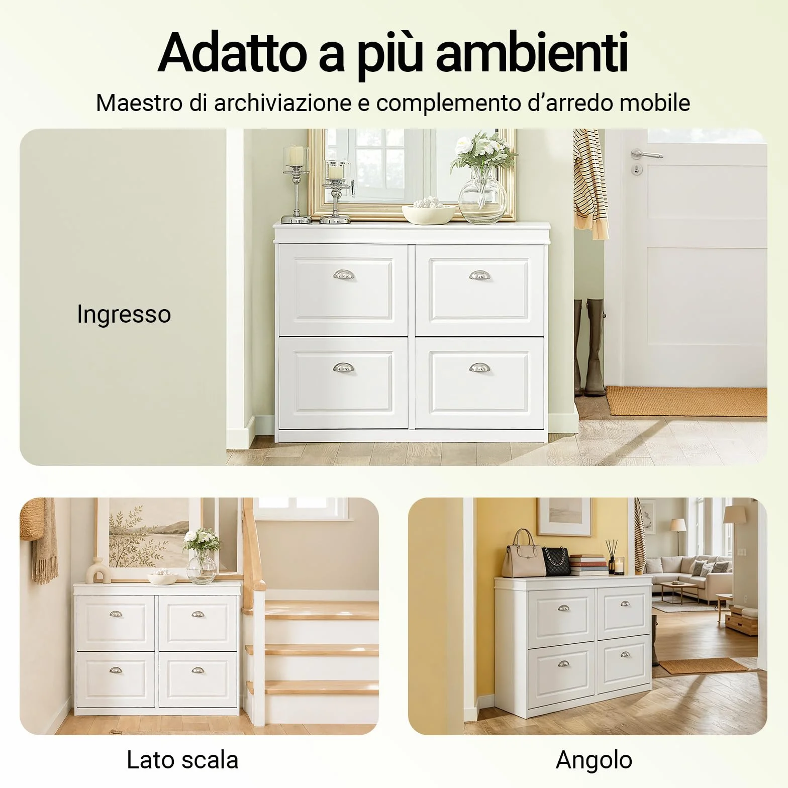 SoBuy Scarpiera Salvaspazio Slim Mobiletto Ingresso 4 Ante Ribalta Armadio Portascarpe Moderna 105x24x83cm Bianca FSR79-W