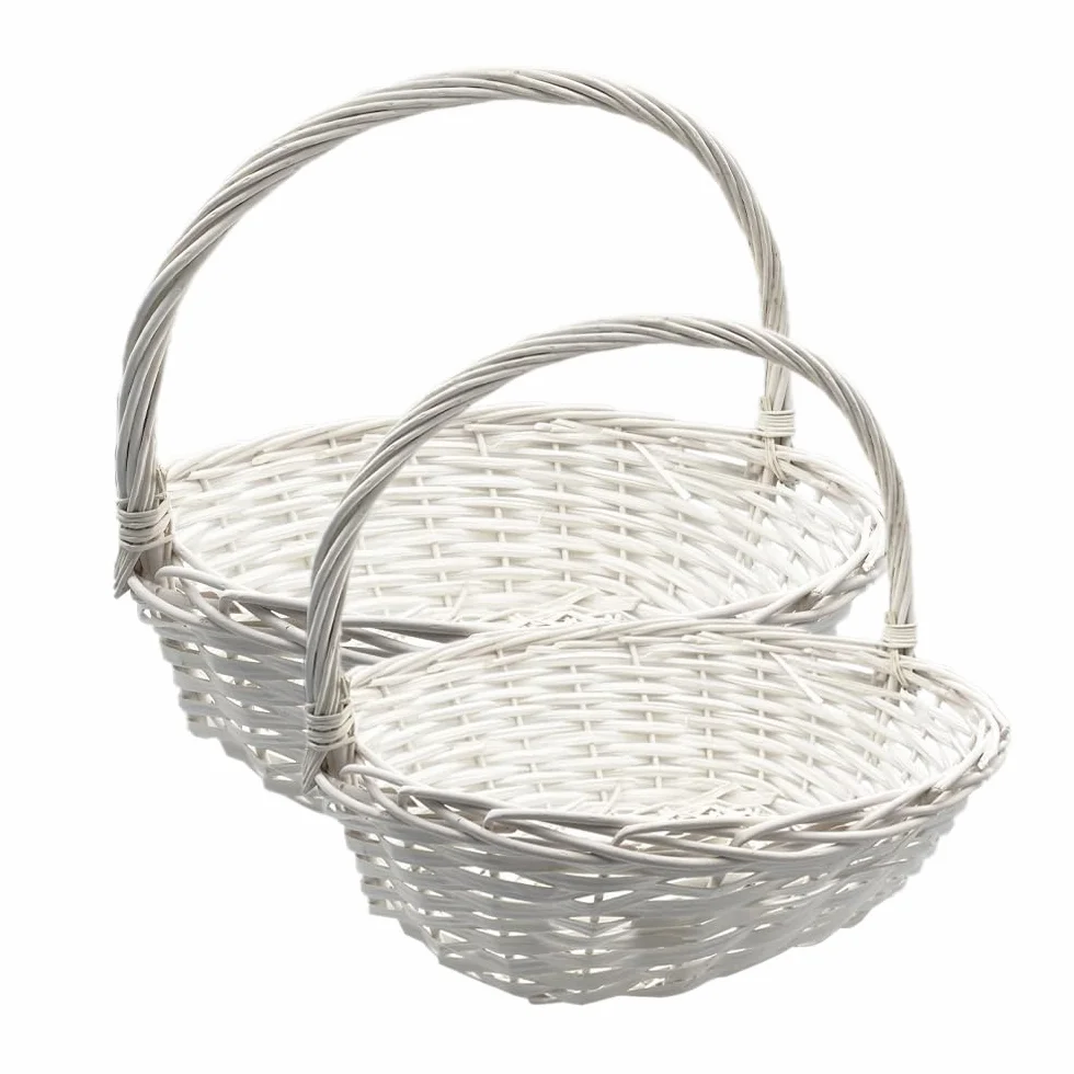 Cesti in Vimini Bianchi Set 2 Pezzi 47x38x39 cm e 54x47x44 cm con Manico Cestini Portaoggetti