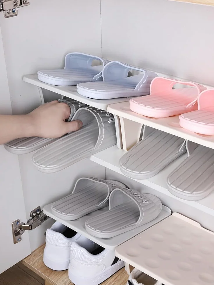 DASIAUTOEM Scarpiera da 4 pezzi, organizer per fessure per scarpe, antiscivolo, a doppio strato, scarpiera, salvaspazio, per casa, soggiorno