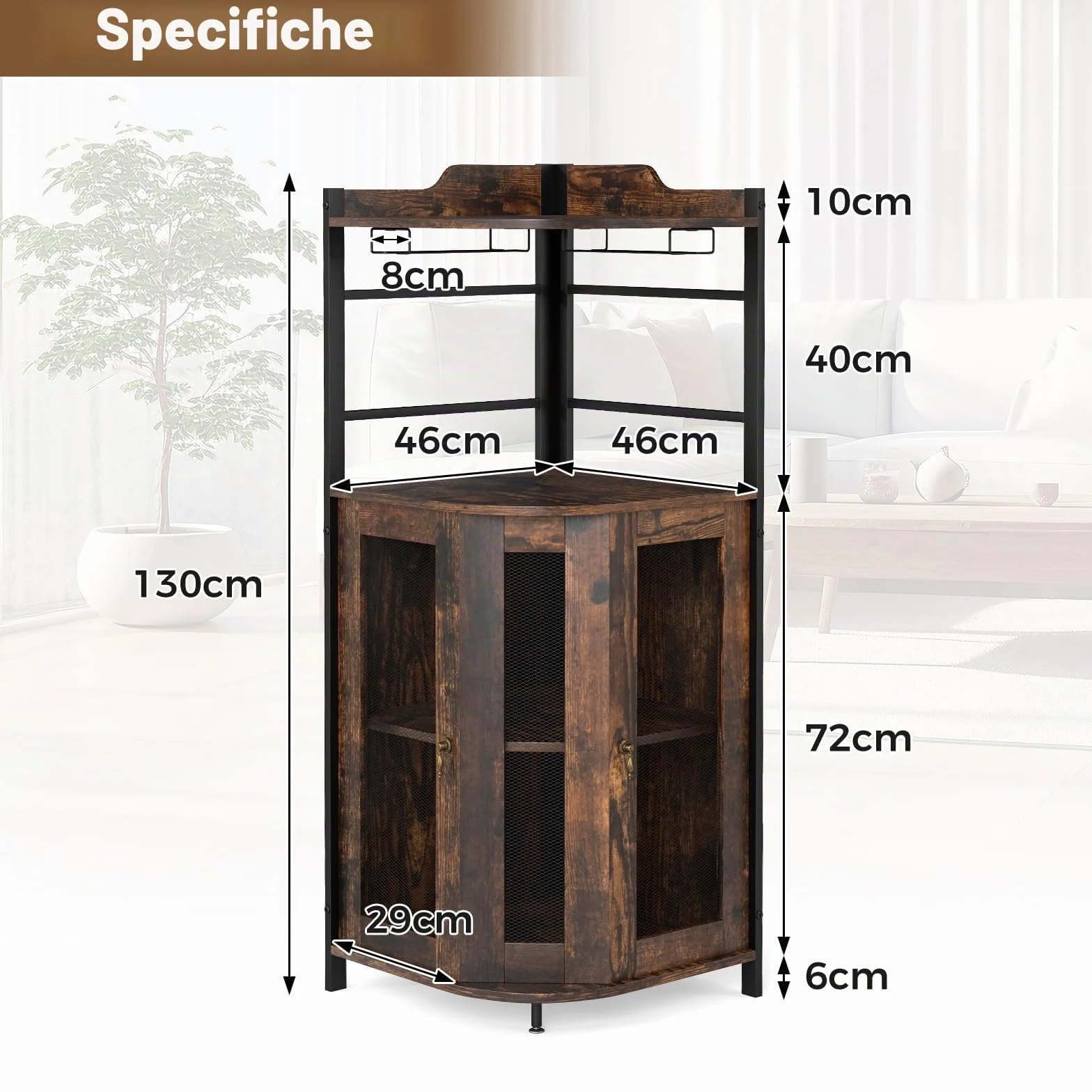 GIANTEX Armadietto Angolare Industriale Da Bar Con Supporto In Vetro, Armadietto Da Vino Con Ripiano Regolabile, Portabottiglie Vino Da Cucina Con Protezione, 130x47,5x47,5 cm (Marrone)
