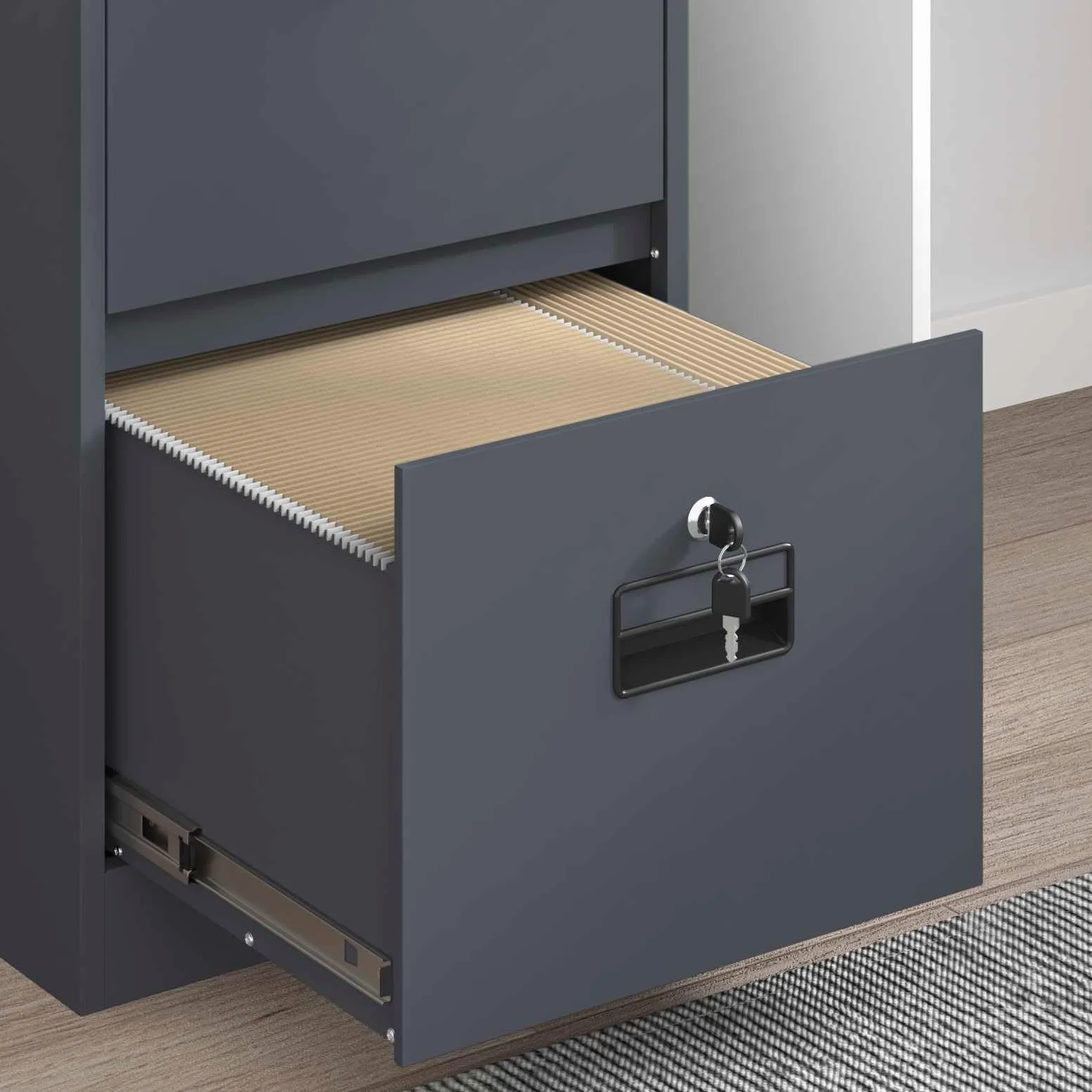 ACAGALA Armadio per File con Cassetto in Metallo, Cassettiera da Ufficio con 4 Cassetti, Mobile con Serratura Chiave, Armadietto Verticale per Documenti Metallo, 44x50x74,5 cm, Antracite