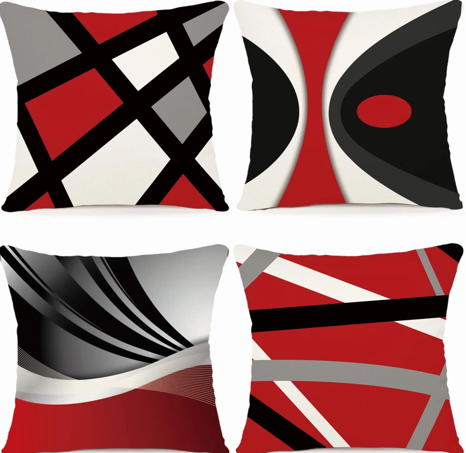 Set di 4 Fodere per Cuscini 40x40 cm Cotone e Lino Geometrico Decorativo