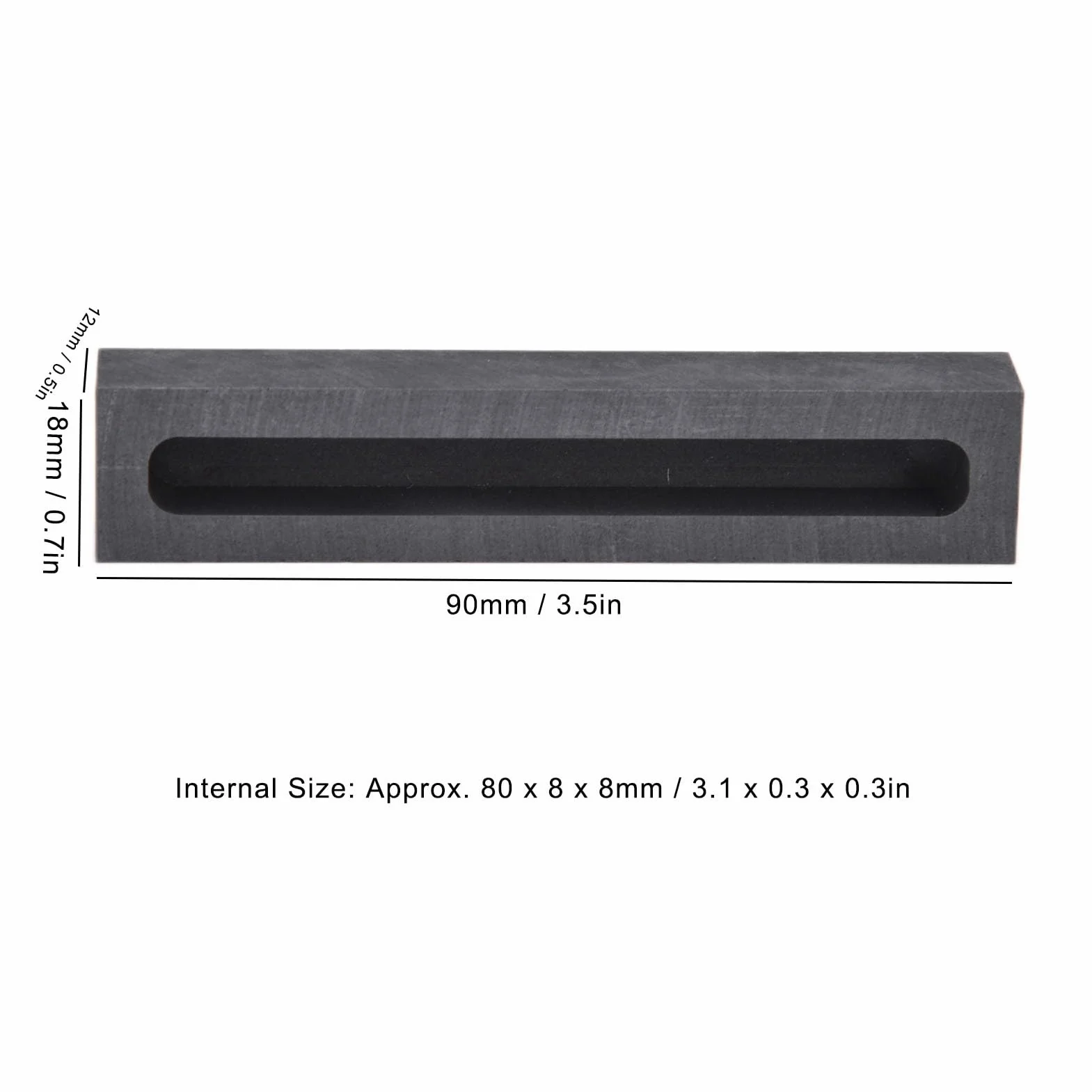 Estink Stampo per Lingottiera in Grafite, Rettangolare Nero, per Fusione Metalli Non Ferrosi, Dimensioni Esterne 90x18x12mm, Interne 80x8x8mm