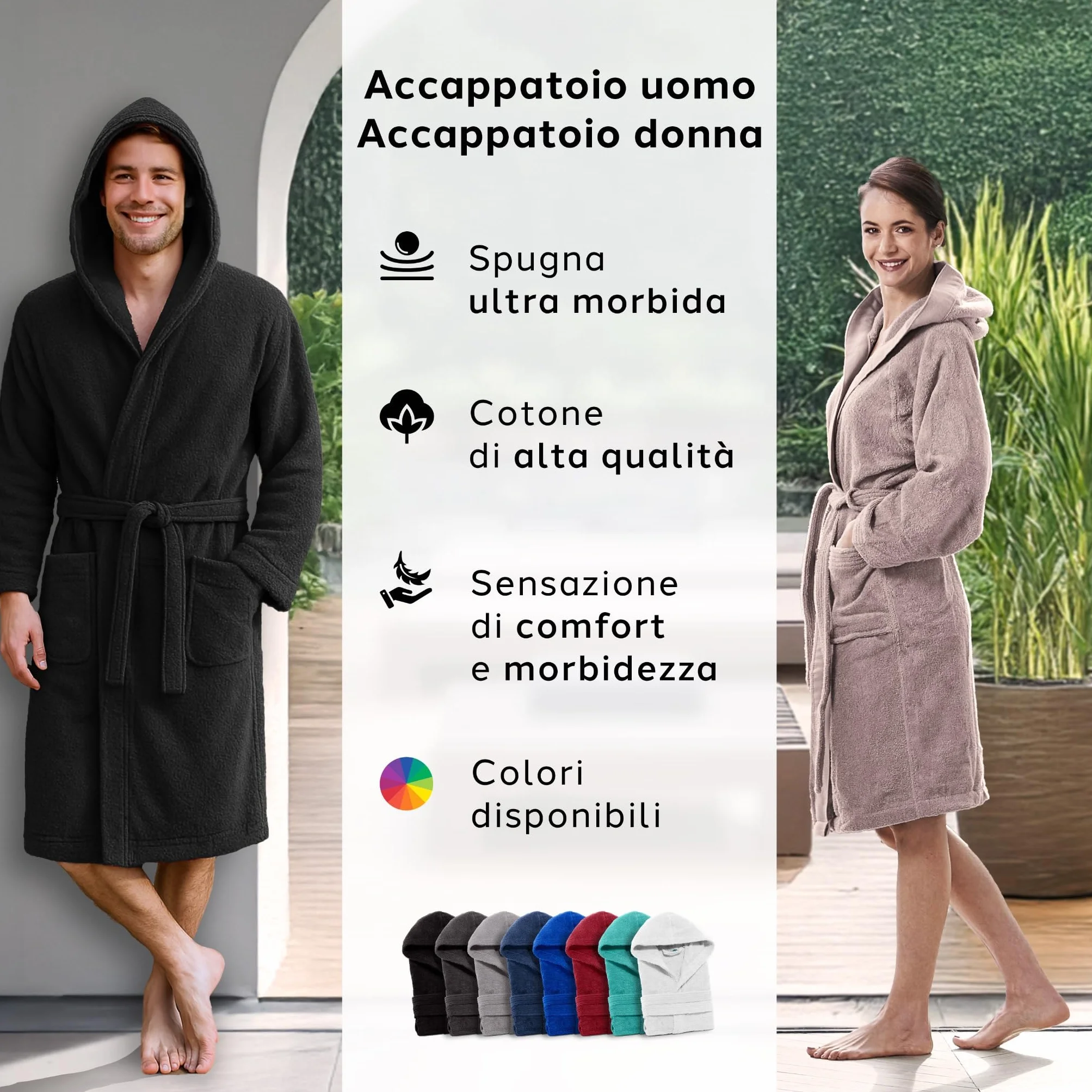 Caleffi - Accappatoio Uomo - Accappatoio Donna in Spugna di Cotone - Accappatoio Uomo Spugna Con Cappuccio - Accappatoio Piscina Palestra - Morbido e Assorbente, Asciugatura Rapida
