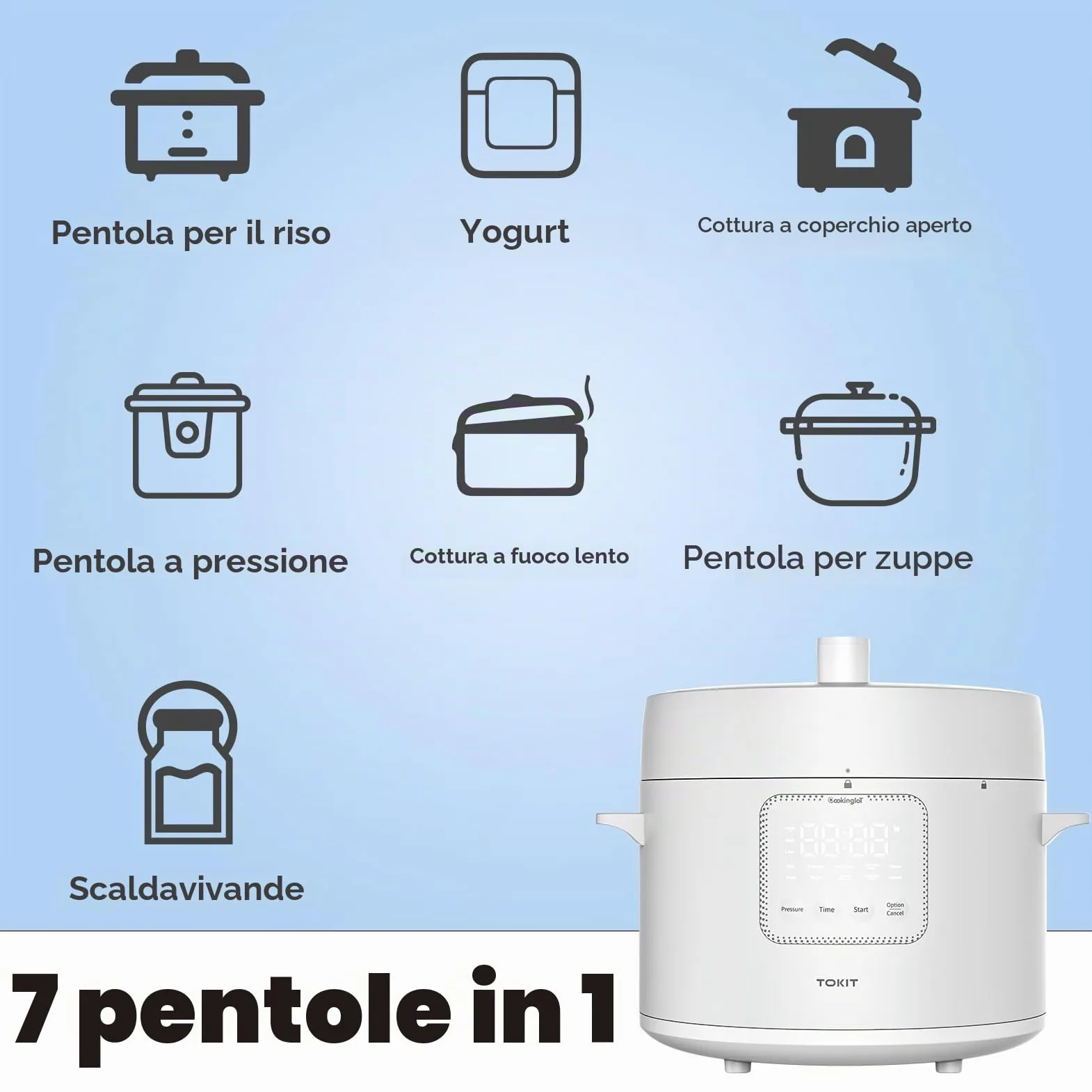 TOKIT Pressure Cooker - Pentola A Pressione Da 5 L, Con 14 Programmi Di Cottura, Per Yogurt, Con Rivestimento Antiaderente Mihome Smart Control