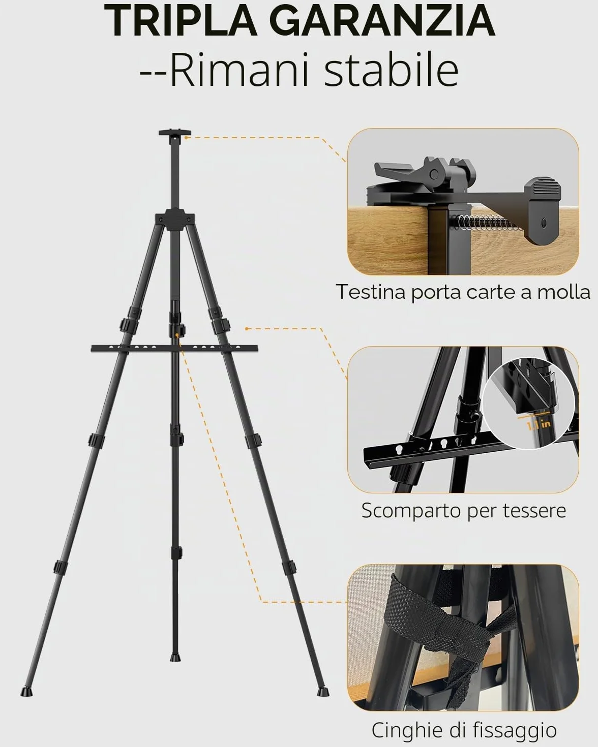 Nicpro cavalletto pittura in alluminio nero altezza regolabile 43-168 cm