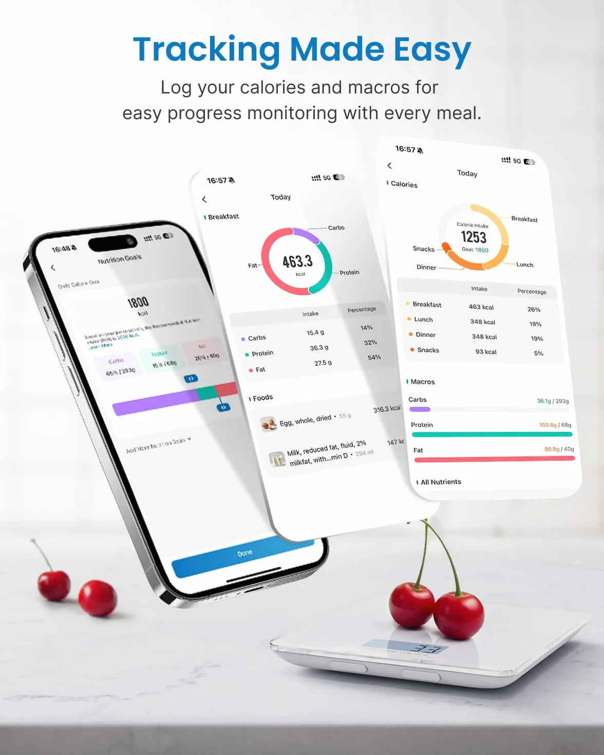 RENPHO Bilancia da Cucina Digitale, Bilancia Elettronica per Alimenti per Cottura e Caffè, Apparecchio Bilancia da Cucina per Keto, Macro, Calorie e Perdita di Peso con App per Smartphone, Bianco