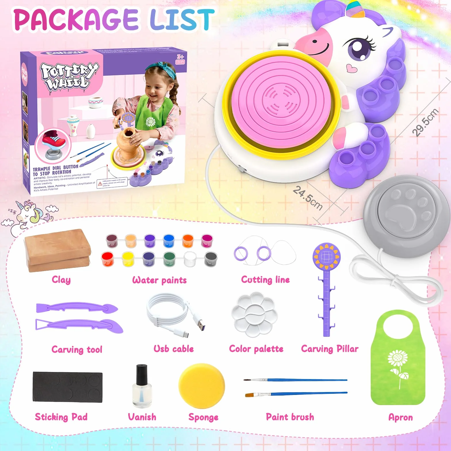 Tornio per Ceramica Bambina 3+ Anni, Fai Da Te Pottery Wheel Kit con Argilla Autoindurente, Lavoretti Creativi per Bambini