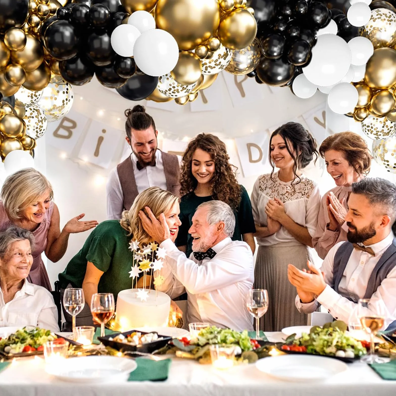 Kit Arco di Palloncini in Oro Nero,132 Kit Ghirlanda Arco di Palloncini Neri e Oro con Ghirlanda di Palloncini in Oro Nero Bianco per Uomo Decorazione Festa di Compleanno per Ragazzo,Laurea,Capodanno