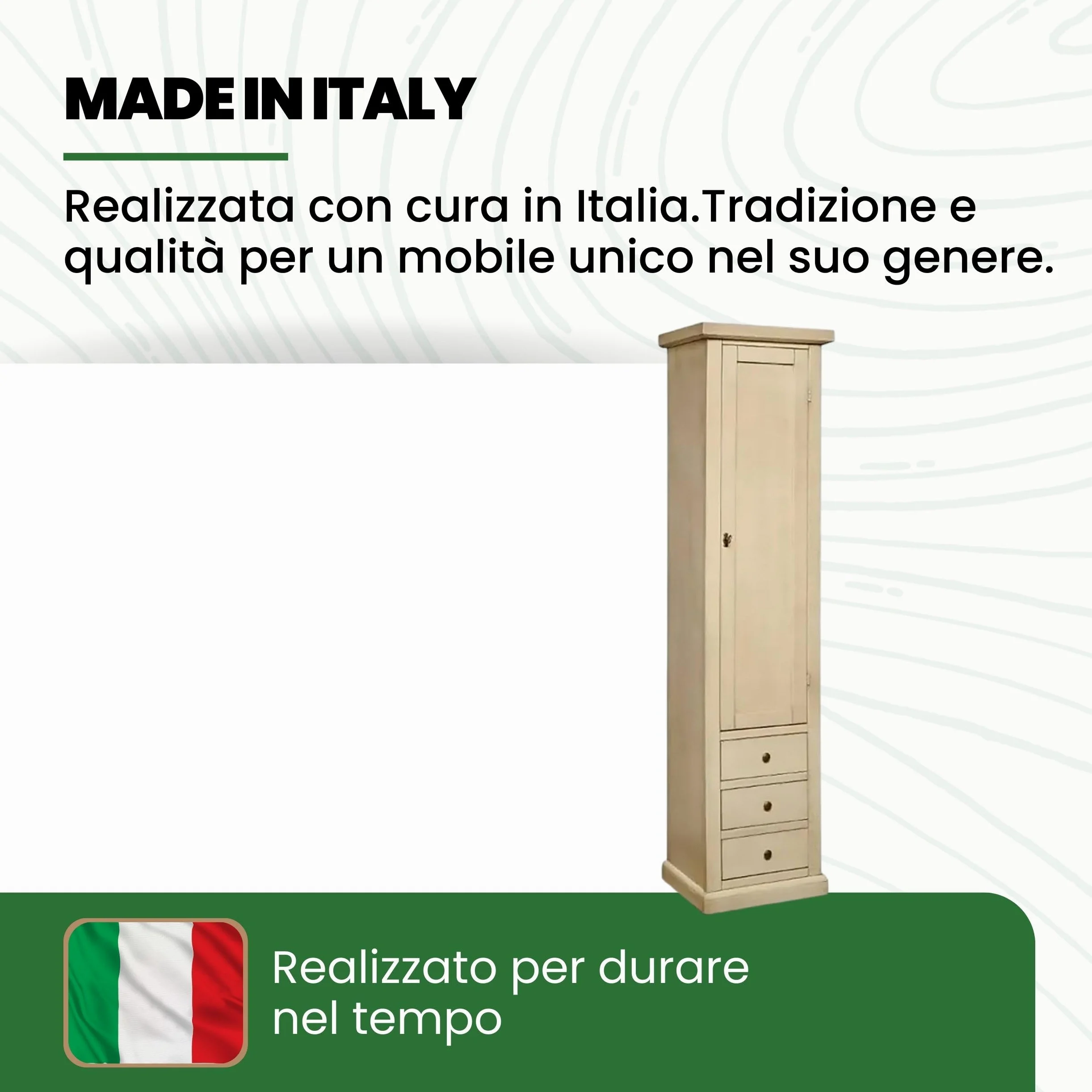 Mar.c.a. Design - Vetrinetta Arte Povera in Legno 45x41x187 cm - 1 Anta 3 Cassetti con Base Piatta - Made in Italy