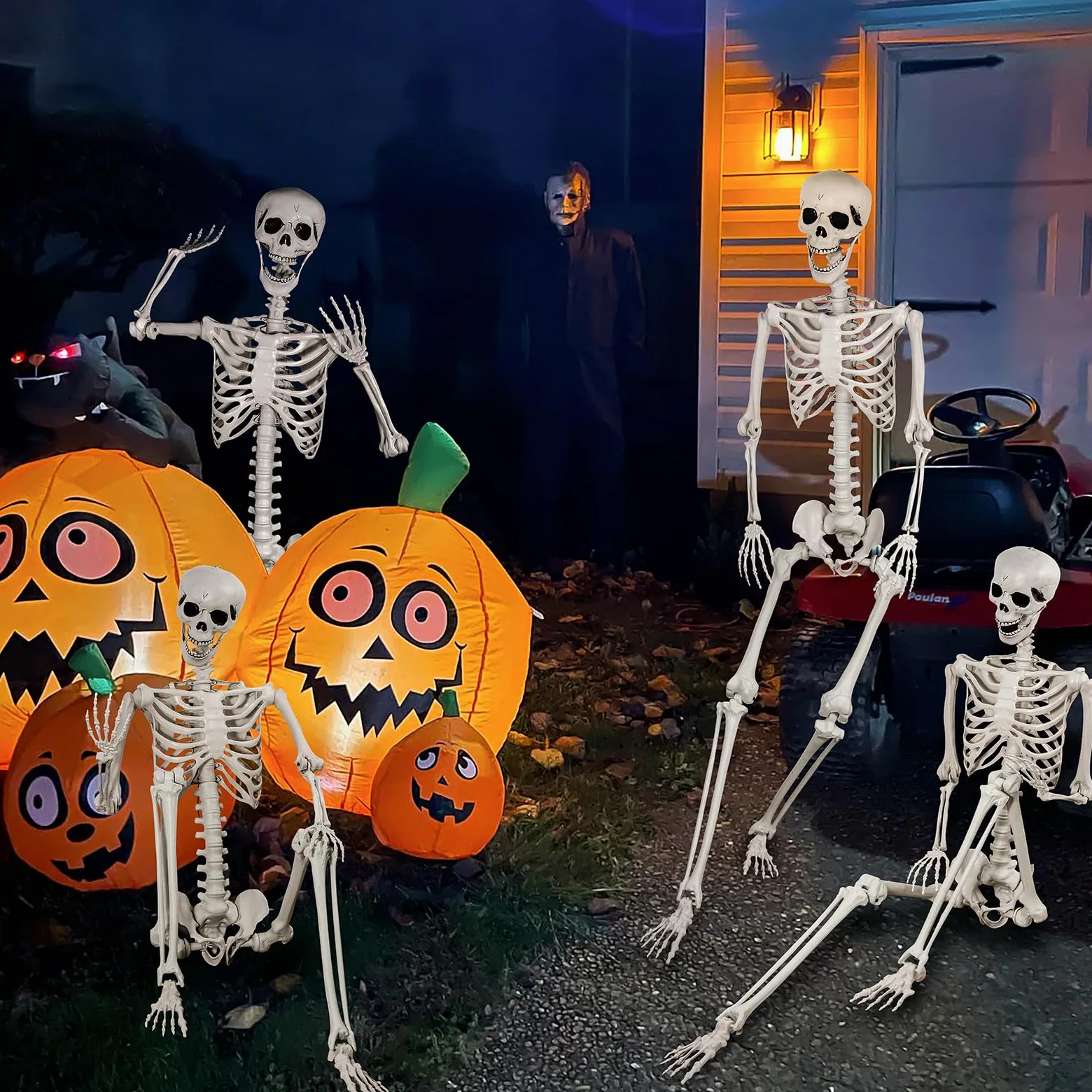 Scheletro a grandezza naturale per Halloween, 180 cm con articolazioni mobili, per decorazioni spaventose per feste di Halloween (2Pcs)