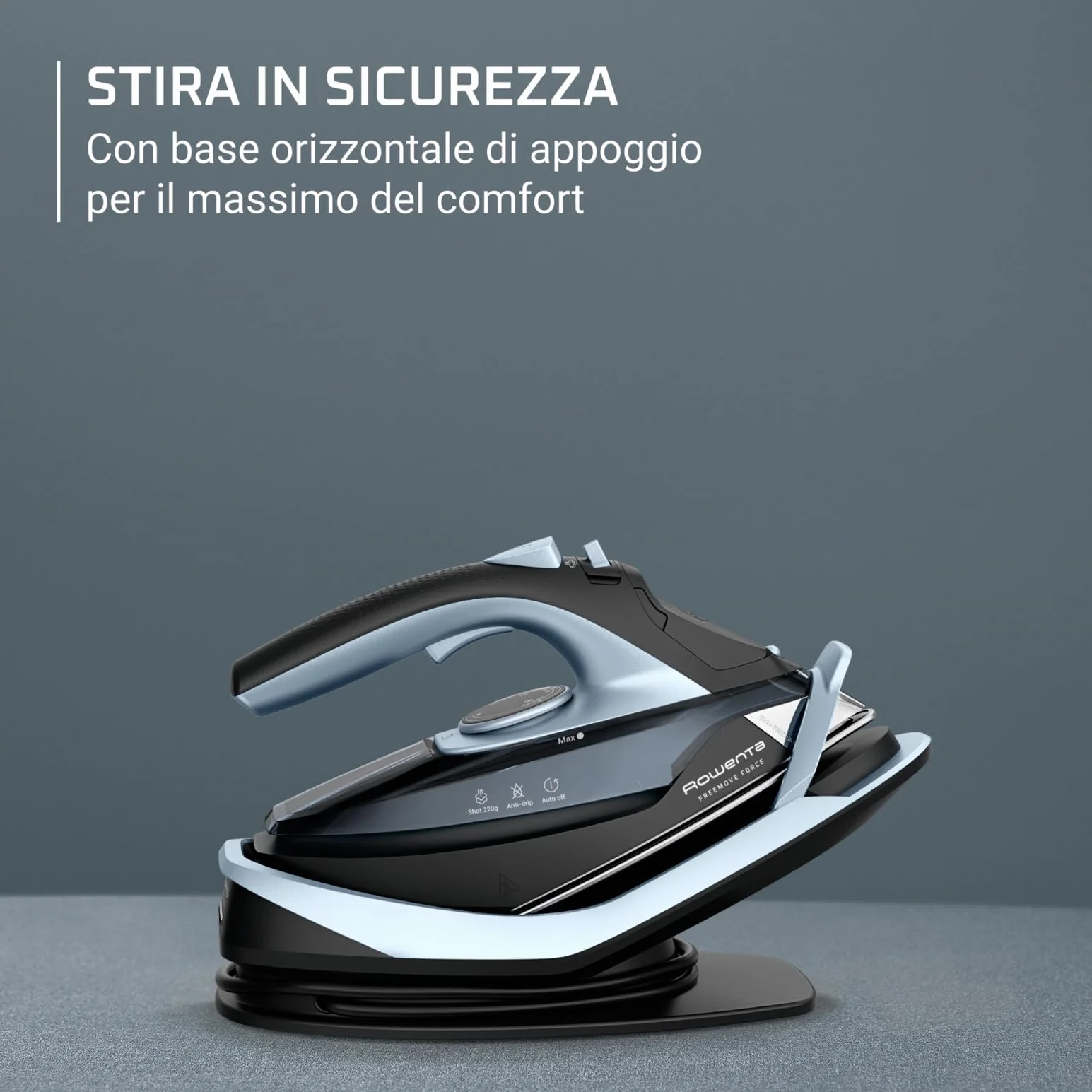 Rowenta Freemove Force, Ferro da Stiro a Vapore Senza Filo, Efficiente, Riscaldamento Rapido, Leggero, Ricarica Rapida, Erogazione del Vapore di 35 g/min, Spegnimento Automatico, DE6720D1