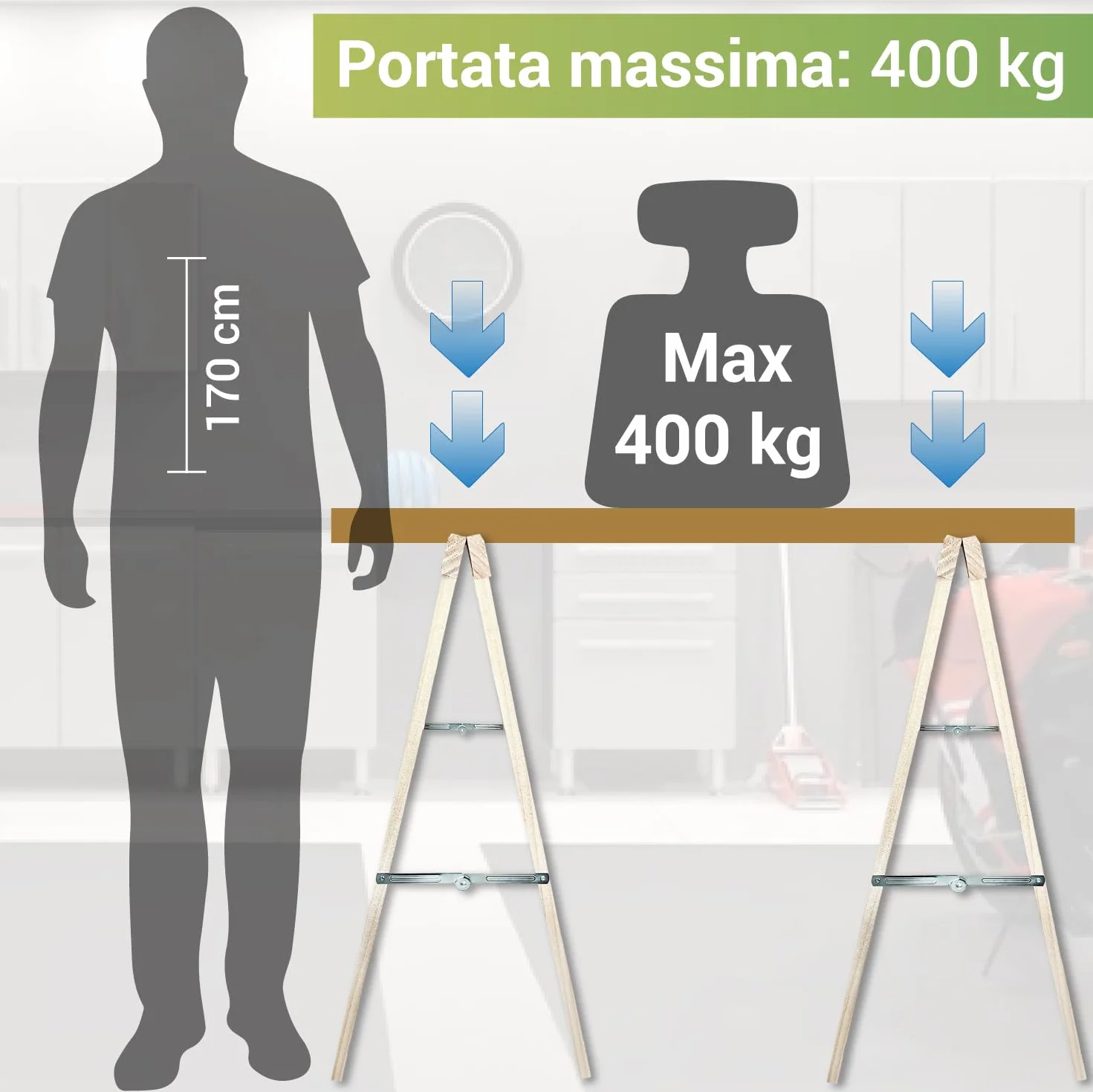 Crisalide® Cavalletti in Legno Massello di Pino – Portata 400 kg – Pieghevoli 73x76 cm – Cavalletti da Lavoro