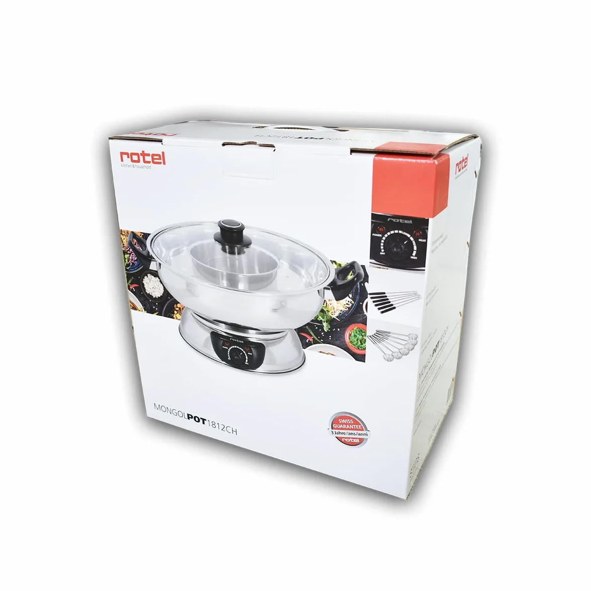 Rotel Mongol Pot 1812CH Fondue 2.5L - Accessorio da Cucina, 6 Persona(e), 2,5 L, Argento, Rotondo, 1600 W, 370 mm