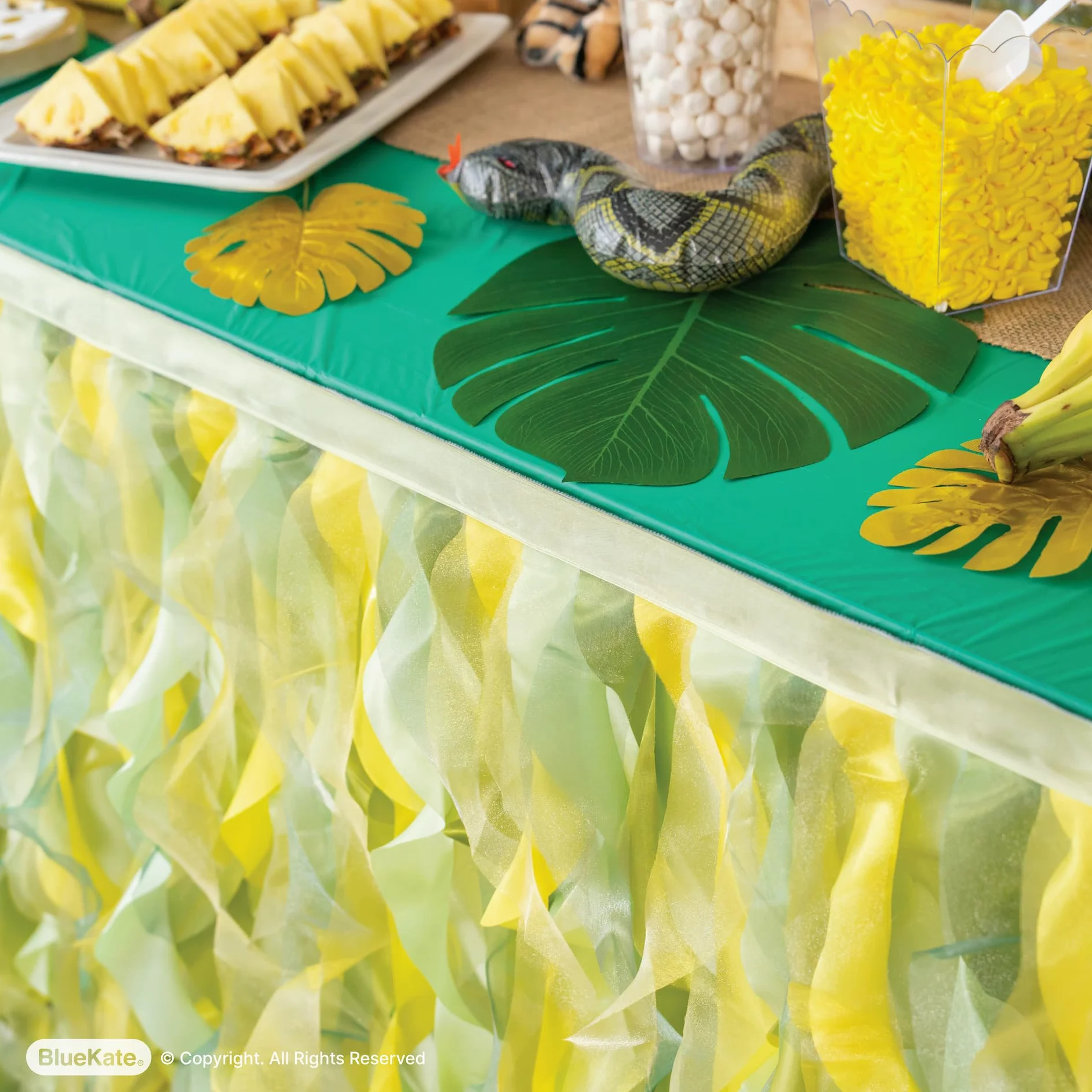 Eaasok BLUEKATE Lemon Green Table Skirt. 6ft Table Skirt with Double Layer Organza! Jungle Theme Decorations, Birthday, Tropical Party Decorations. Tutu Table Skirts for Rectangle Tables 6ft