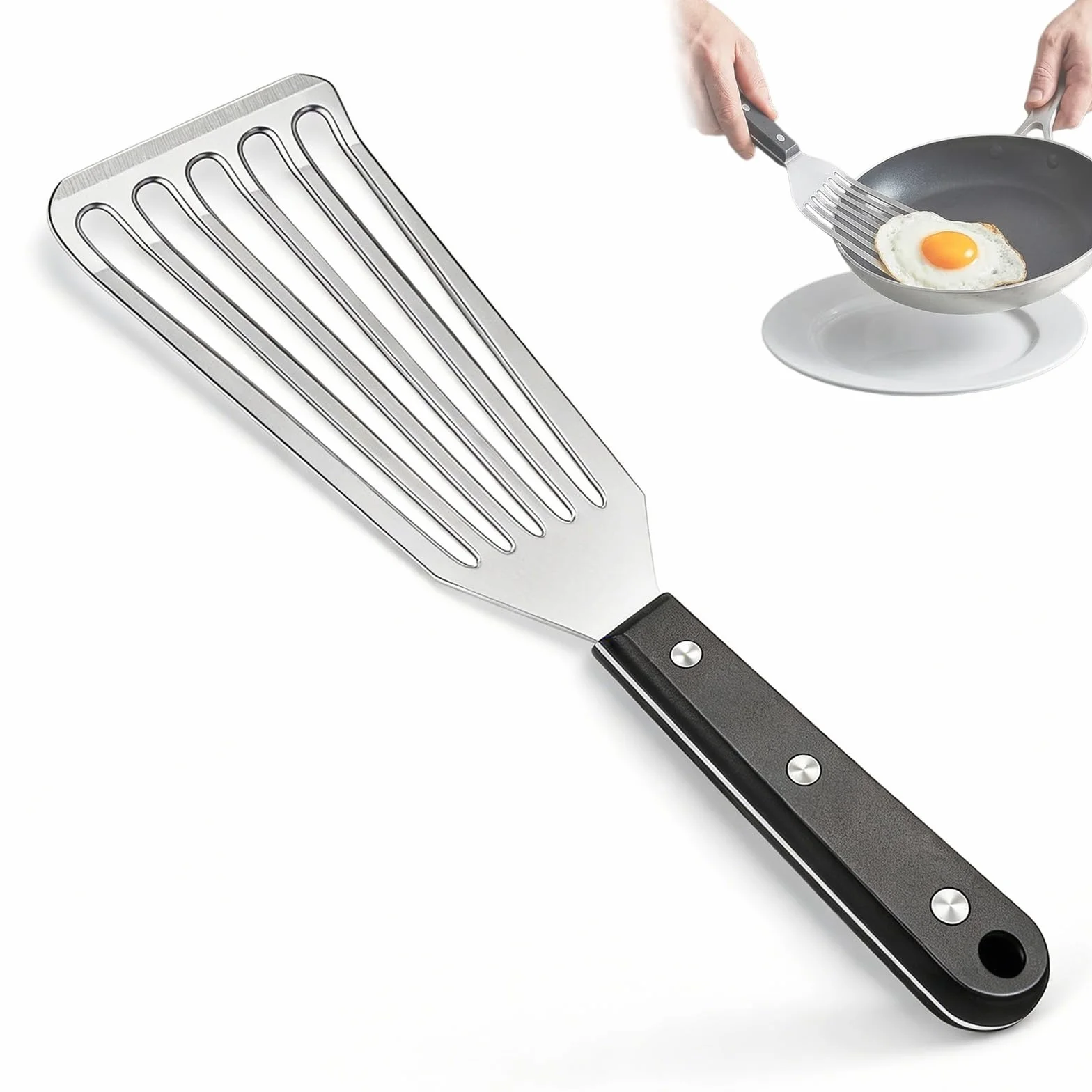 Spatola per pesce in acciaio inox, flessibile, metallo lucido, resistente alla corrosione, spatola da cucina con fessure