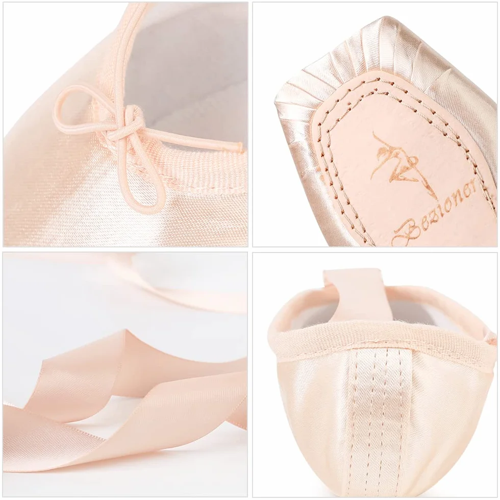 Scarpe da Danza Punta Classica Rosa con Nastro e Puntali per Donna