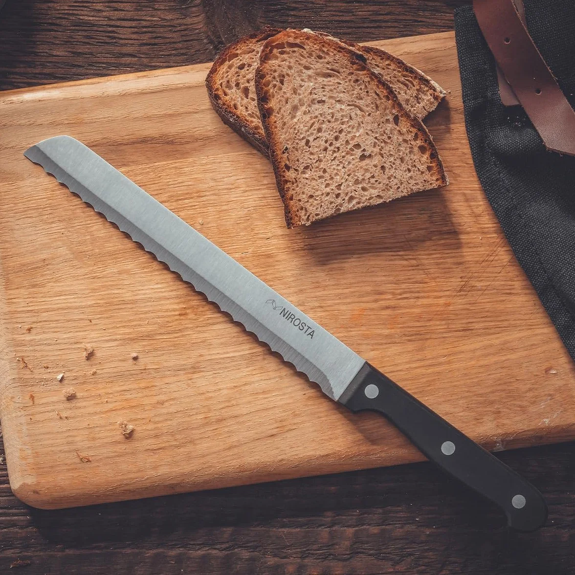 Nirosta Coltello per Pane Lama Seghettata 19,5 cm Acciaio Inox Cucina Triplo Rivetto Impugnatura Ergonomica
