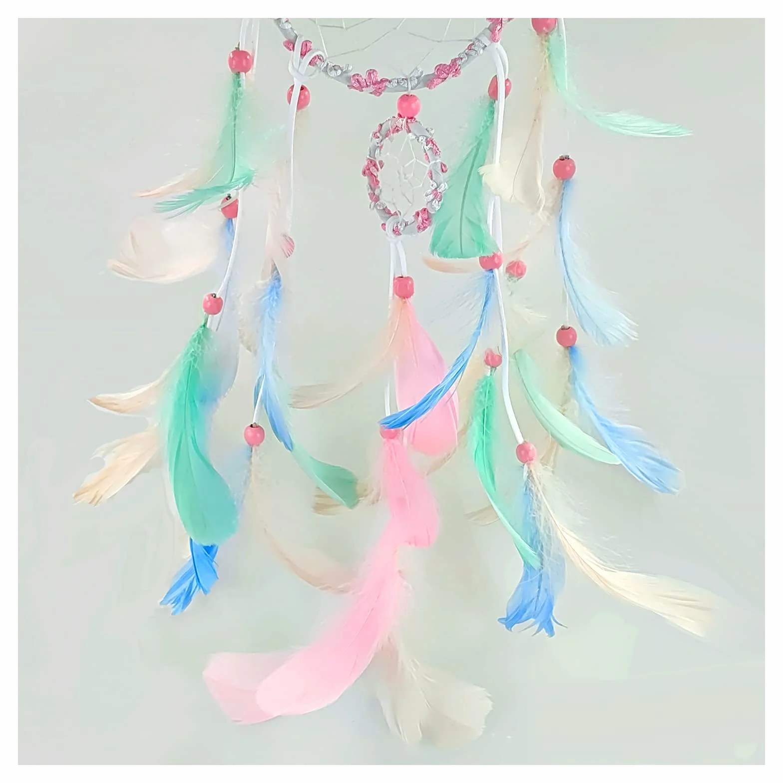 FuninCrea Acchiappasogni Fatti a Mano in Macramè, Kit Dream Catcher 3D con Pizzo Intrecciato, Decorazione Parete Sospesa Rosa
