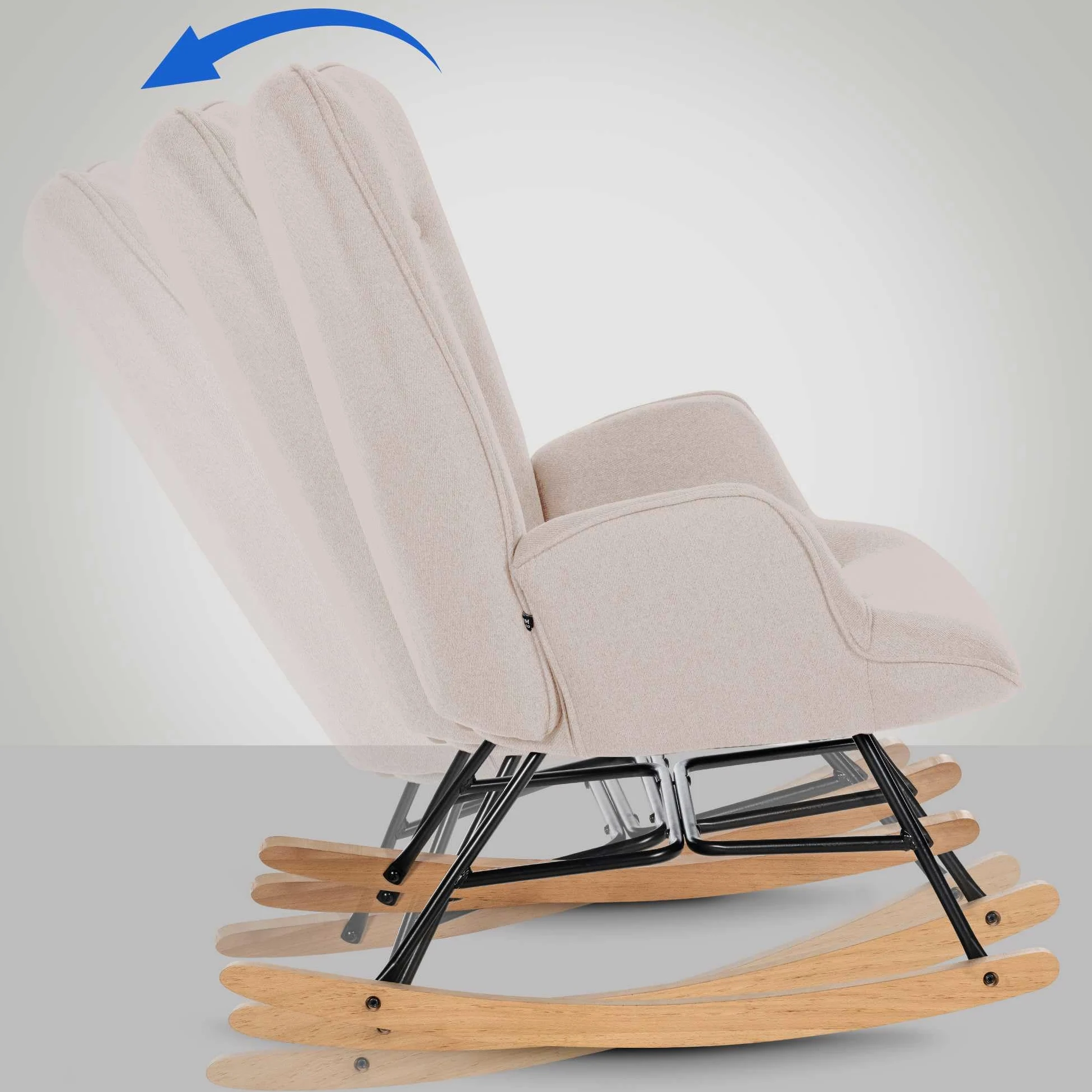 CLP Poltrona A Dondolo Moderna Sanka in Tessuto I Sedia Relax Soggiorno Imbottita con Braccioli E Alto Schienale con Bottoni, Colore:Crema