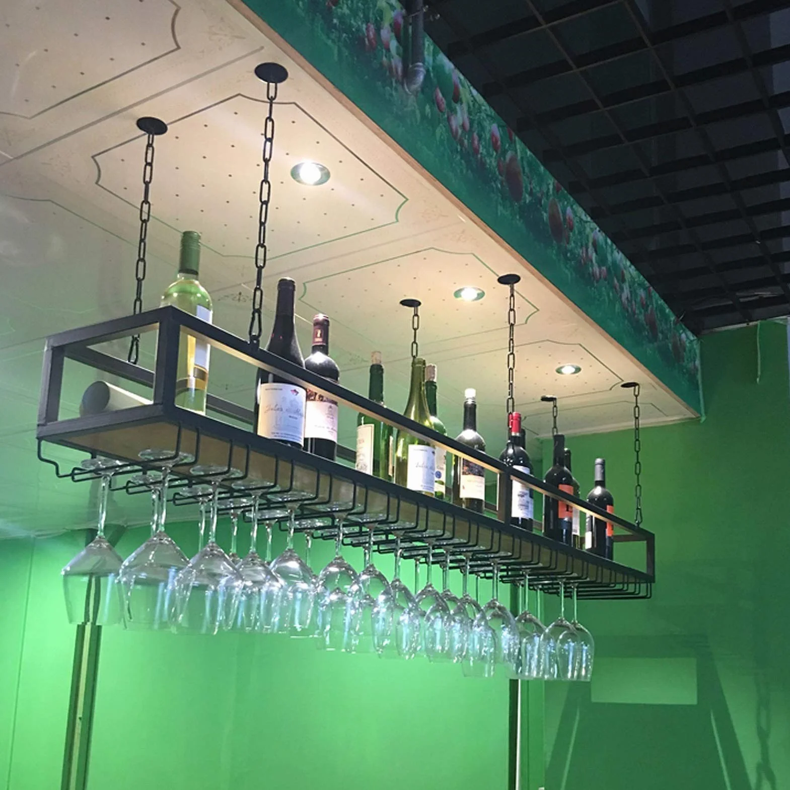 Portabottiglie da Soffitto Regolabile in Altezza per Cucina Bar Caffetteria