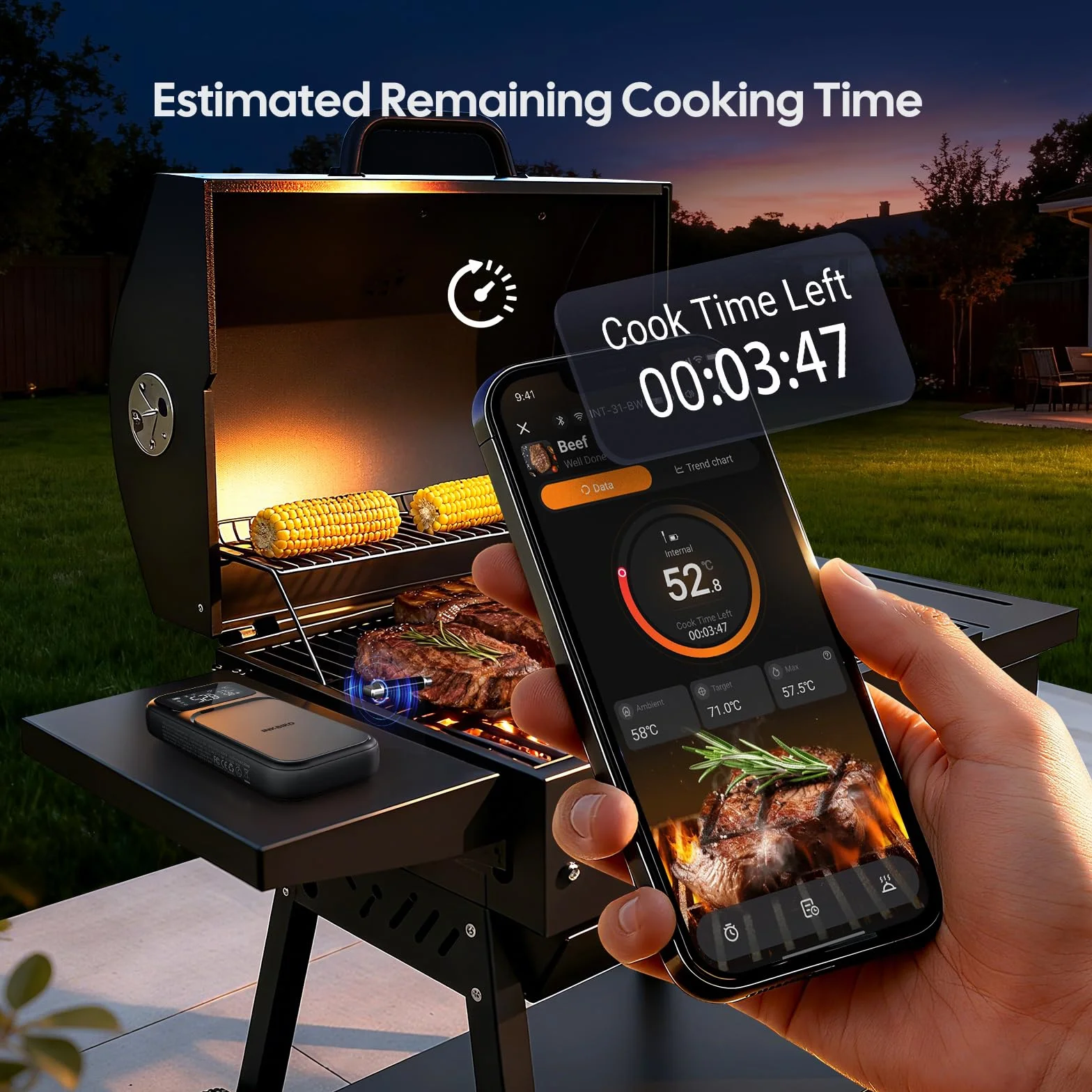 INKBIRD Termometro per Carne con Connessione Duale WiFi 5G e Bluetooth 5.4,Sonda Multi-sensore,Allarmi Temperatura e Indicatore di Cottura