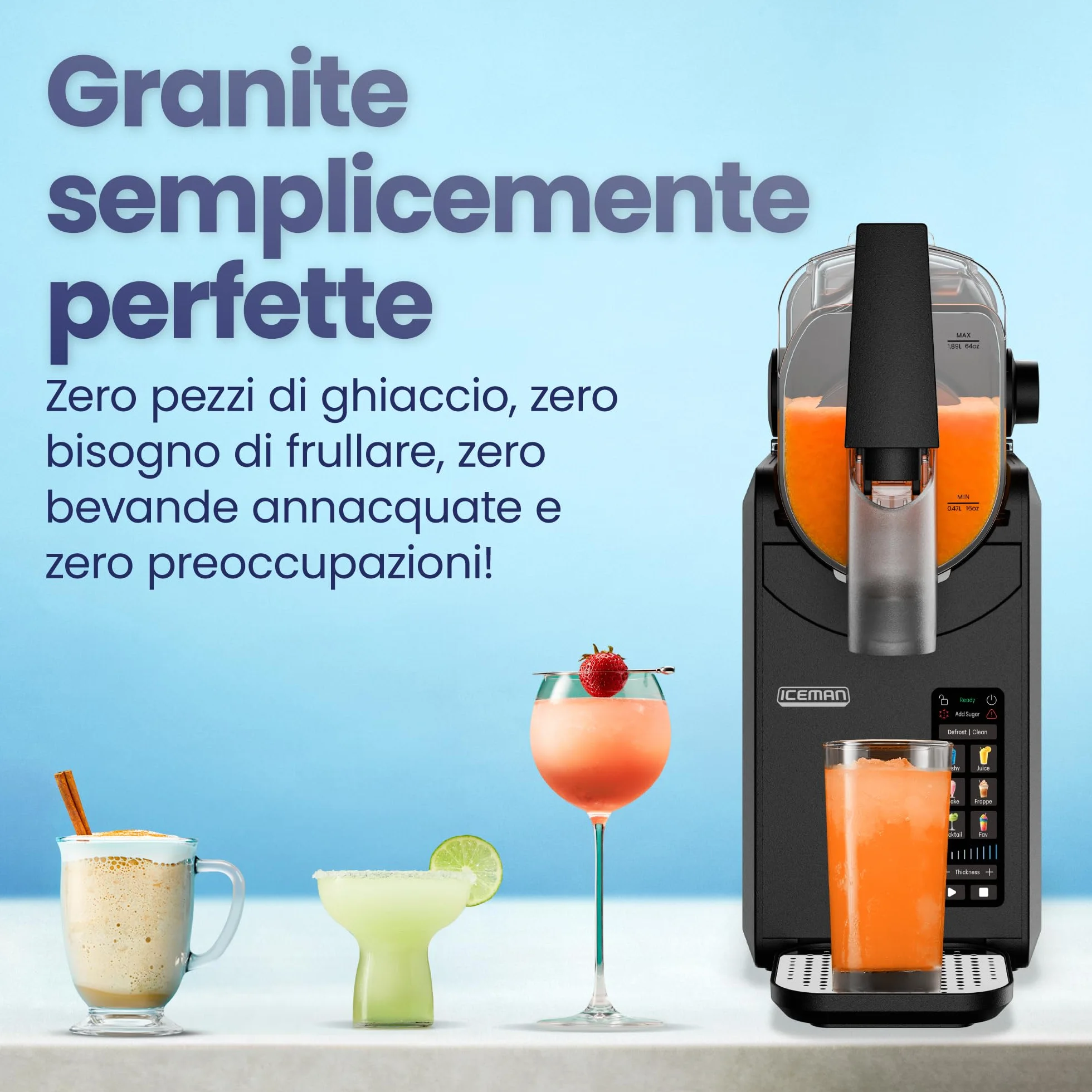 Iceman Macchina per Granita 1,89L 5 Preset Touch Nera