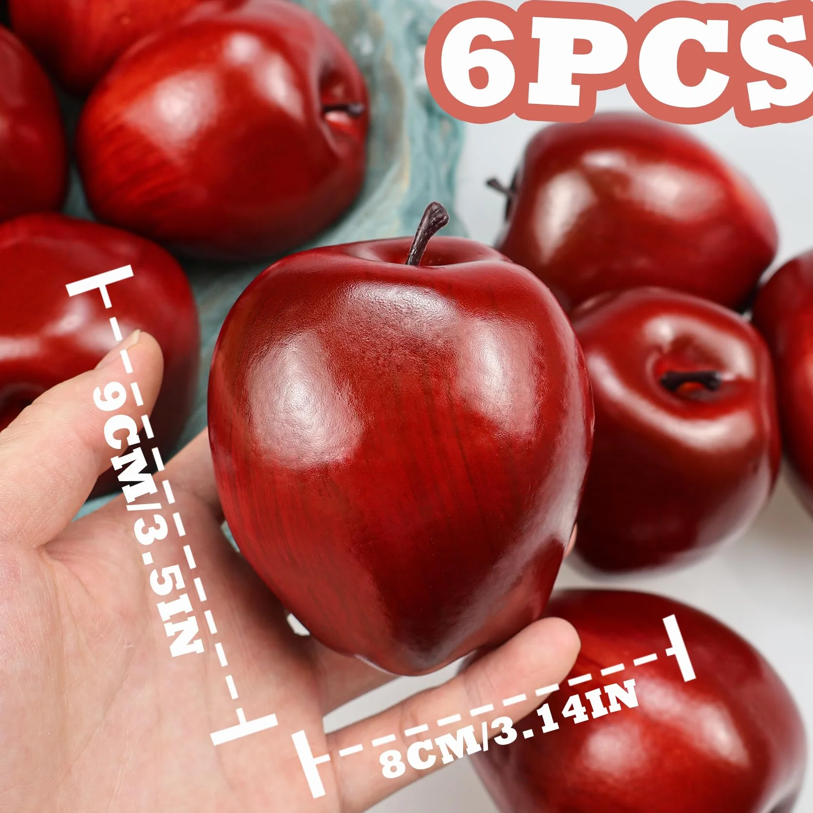 Lorigun Mele Rosse Artificiali 6 Pezzi Frutta Decorativa