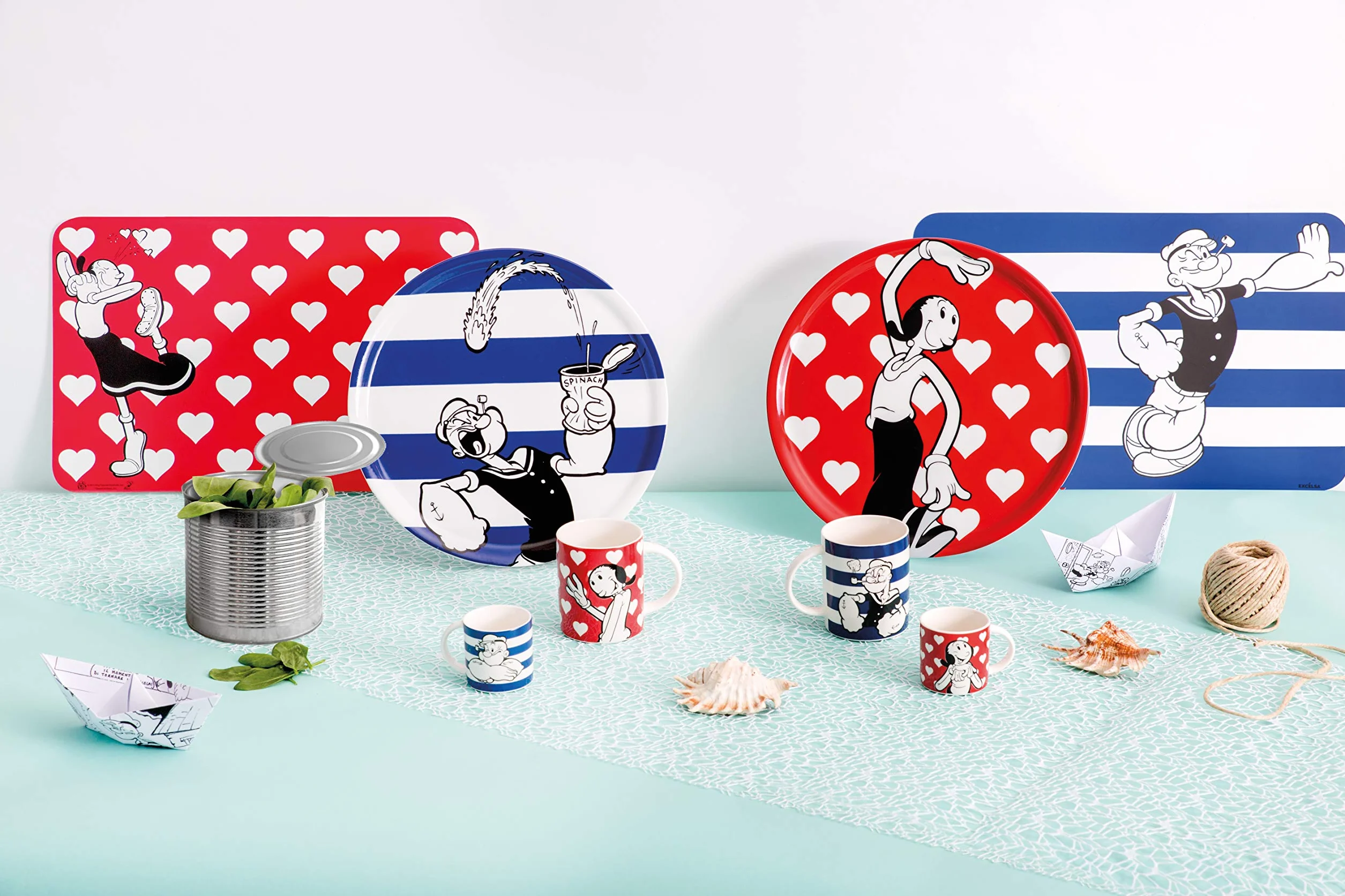 Excelsa Popeye & Olivia Set 2 Tazzine Caffè Porcellana, Blu e Rosso