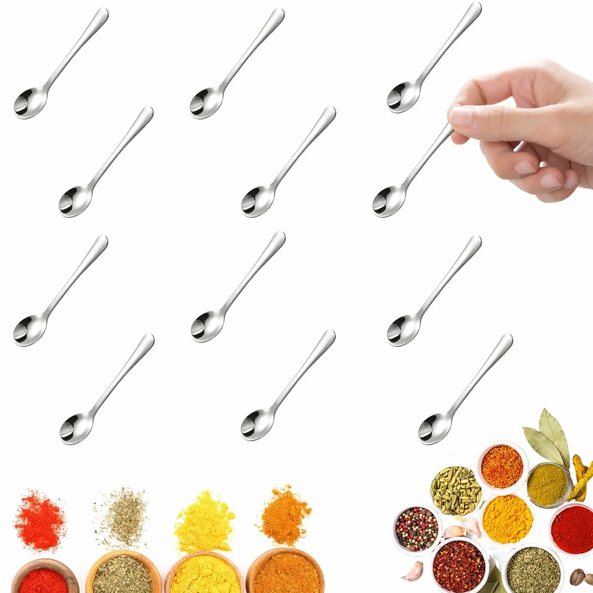 12 Pezzi Cucchiaini per Condimenti da 7,5cm, Acciaio Inox Mini Cucchiaini da Caffè, Graziosi Cucchiaino per Barattoli di Spezie, Cucchiaino in Acciaio Inox Minuscoli, Piccoli Cucchiai in acciaio inox