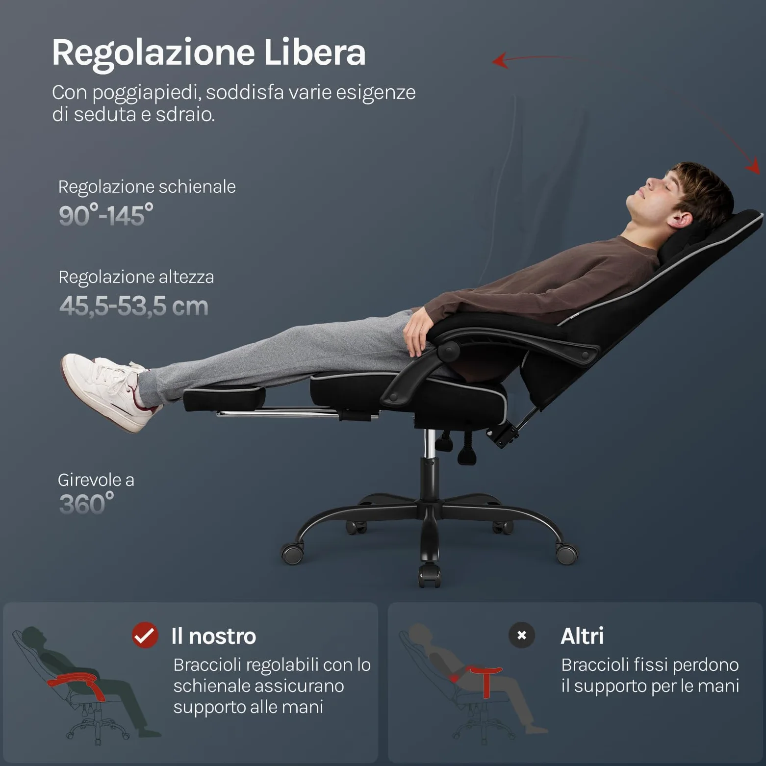 WOLTU Sedia Gaming, Ampia Sedia da Ufficio Ergonomica Imbottita con Cuscino a Molla, Alta Capacità di Carico, Poltrona per Computer con Schienale Alto e Poggiapiedi, Tessuto Tecnologico, Nero, GS10sz