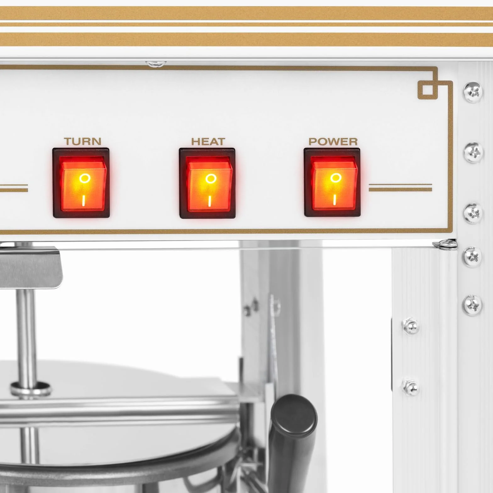 Royal Catering Macchina Per Pop Corn Professionale Macchina Per Fare Pop-Corn RCPS-WG1 (Bianca/Dorata, 1500 W, 5 kg/h, Con Accessori)