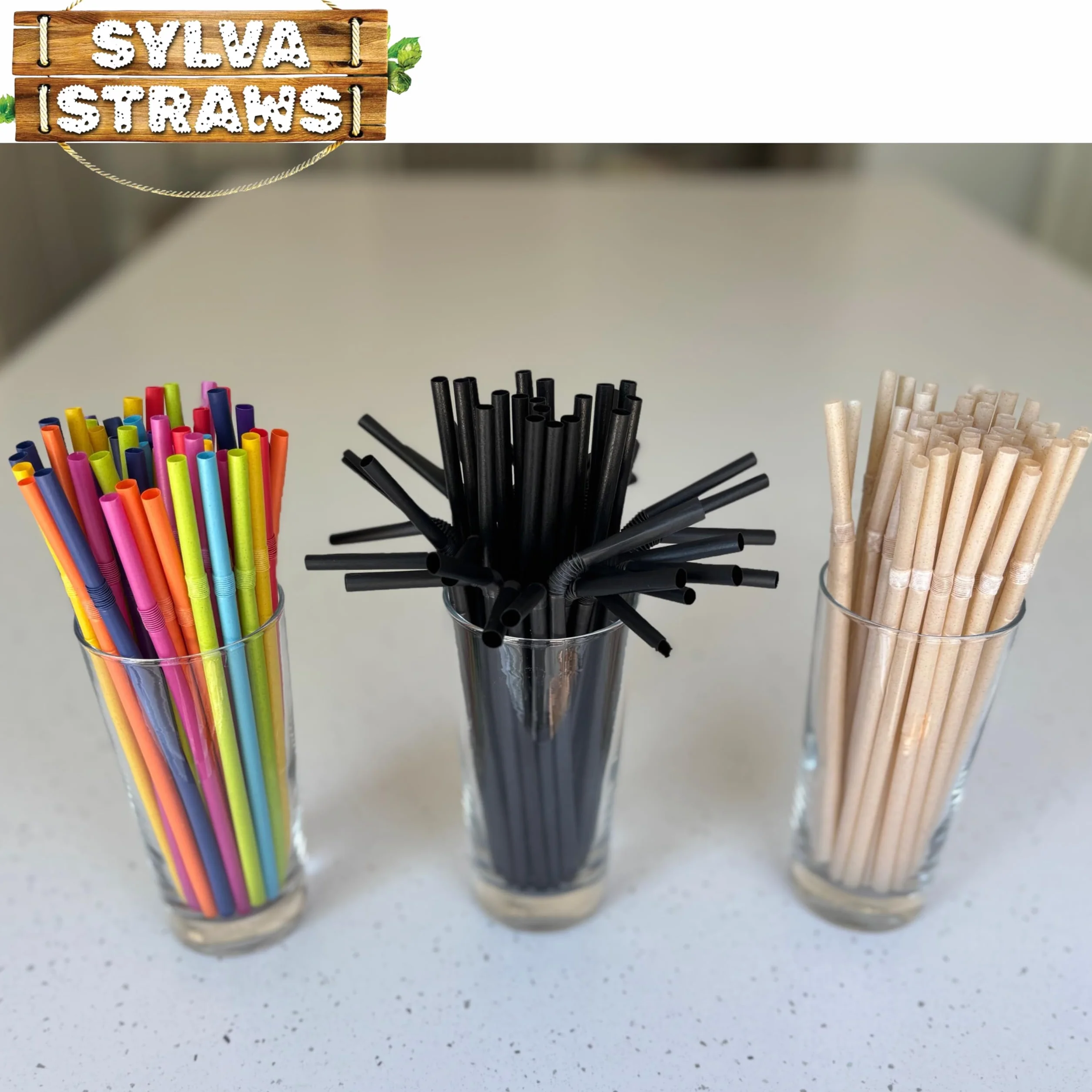 SYLVA 100 cannucce flessibili multicolore pieghevoli – Cannucce di canna da zucchero per cocktail, frullati, frappè – Cannucce in fibra naturale di canna da zucchero, cannucce robuste per bevande