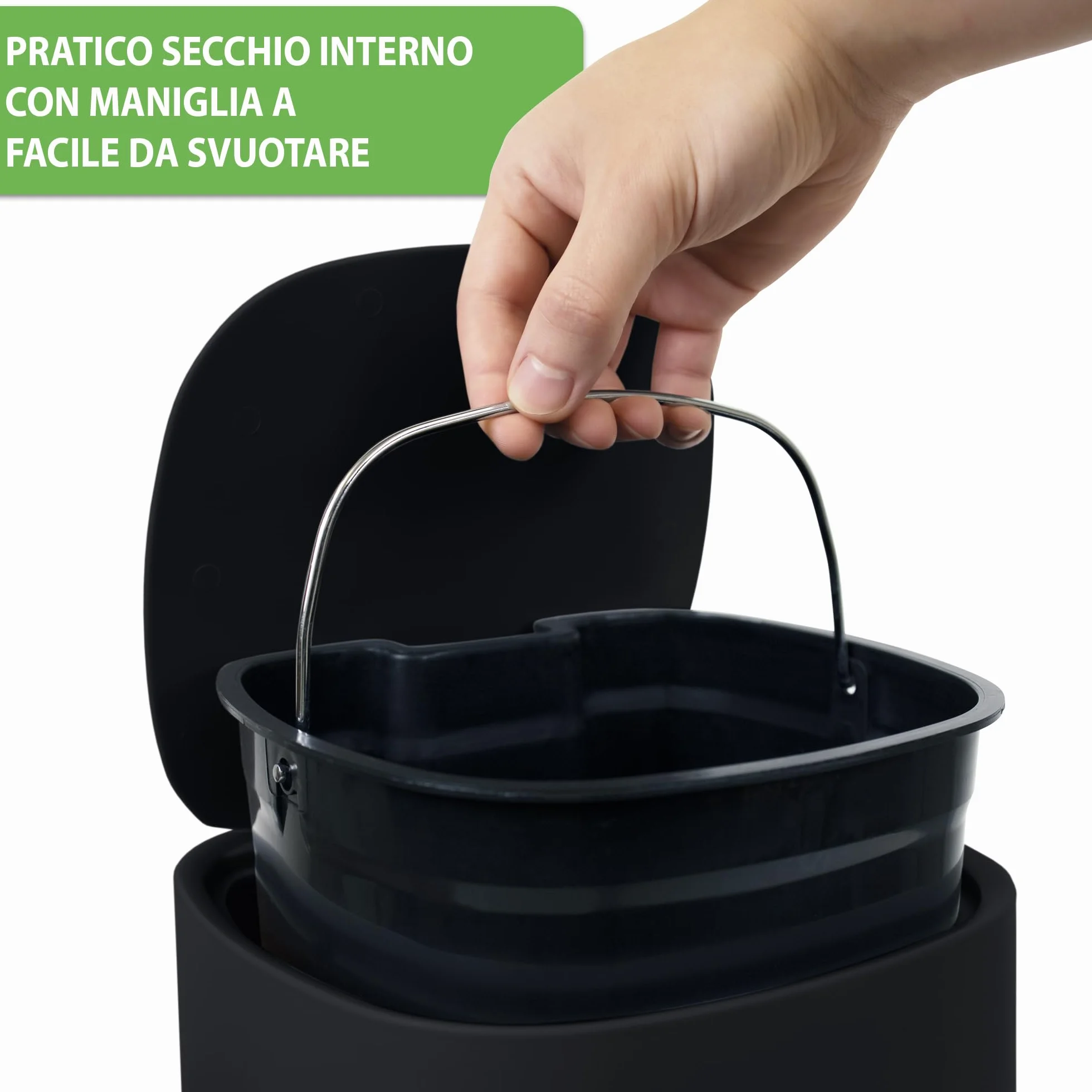 YourCasa Pattumiera da bagno 5 L con coperchio e chiusura morbida nero