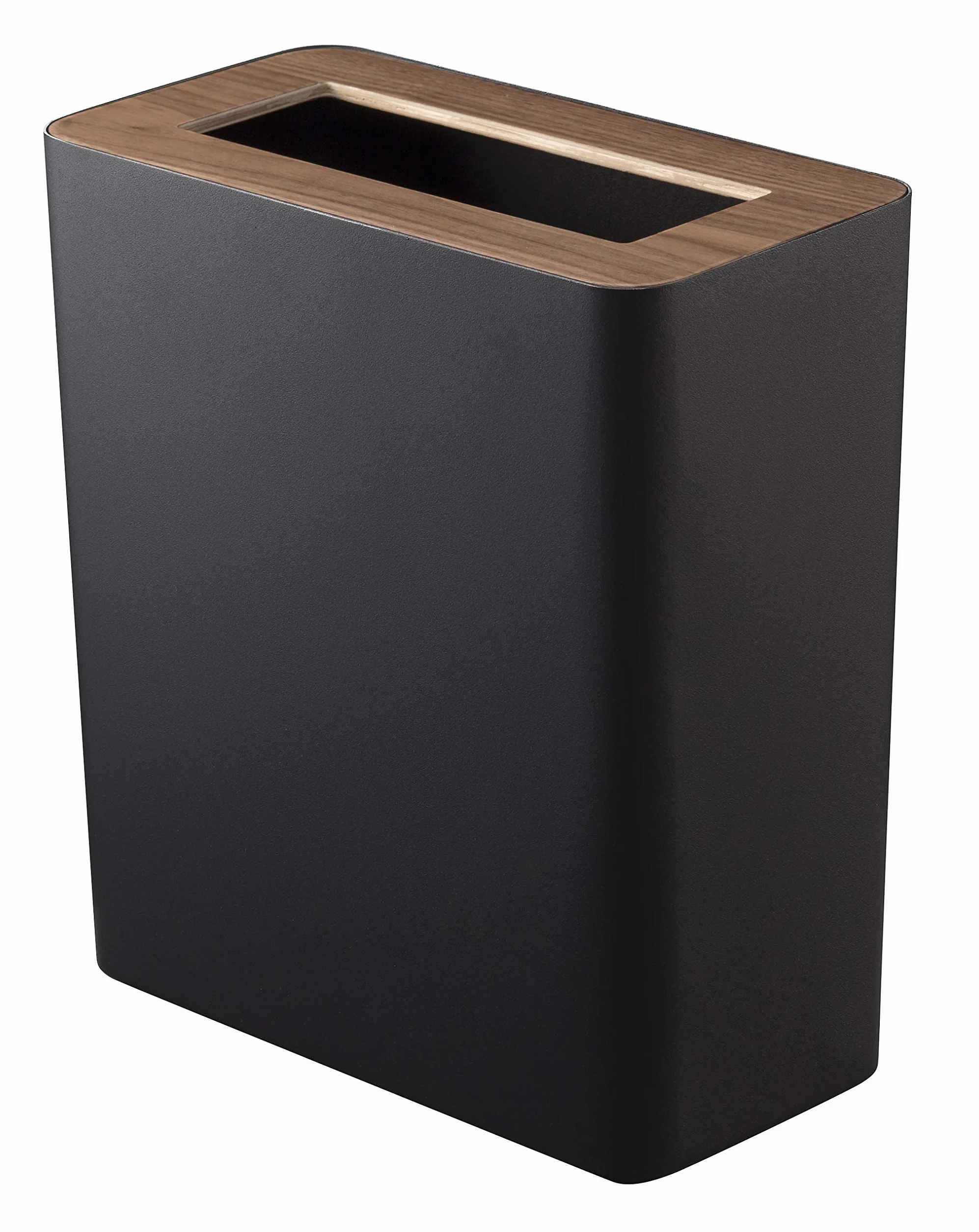 YAMAZAKI 3195 RIN Pattumiera rettangolare nero acciaio legno 28x15x30 cm