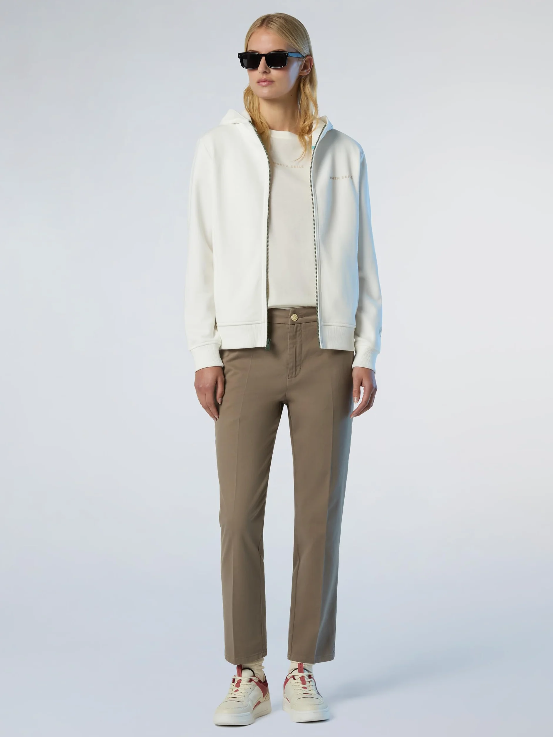 NORTH SAILS Felpa Hoodie Donna in Cotone con Zip e Logo Tono su Tono