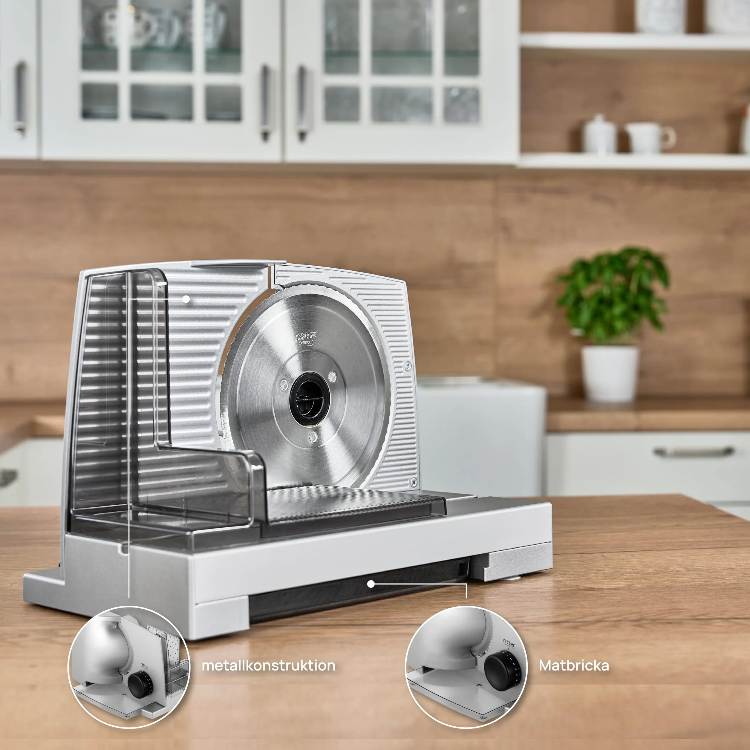 Ritter Compact 1 Affettatrice Elettrica con Motore Eco, 65 W, Metallico, Griggio