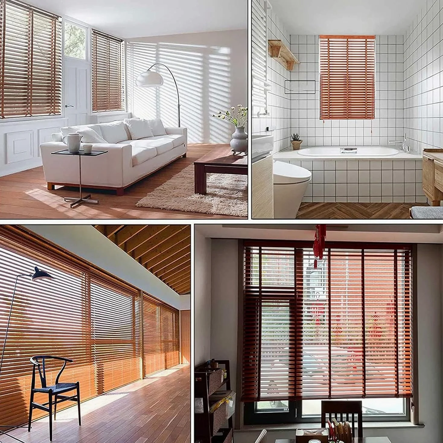 Veneziane in Legno, Tende Orizzontali, Tende in Legno a Doghe Larghe 333 mm, Veneziana Senza Foratura, Veneziane per Interni, per Camera da Letto/Soggiorno/Ufficio/Balcone, Personalizzabile