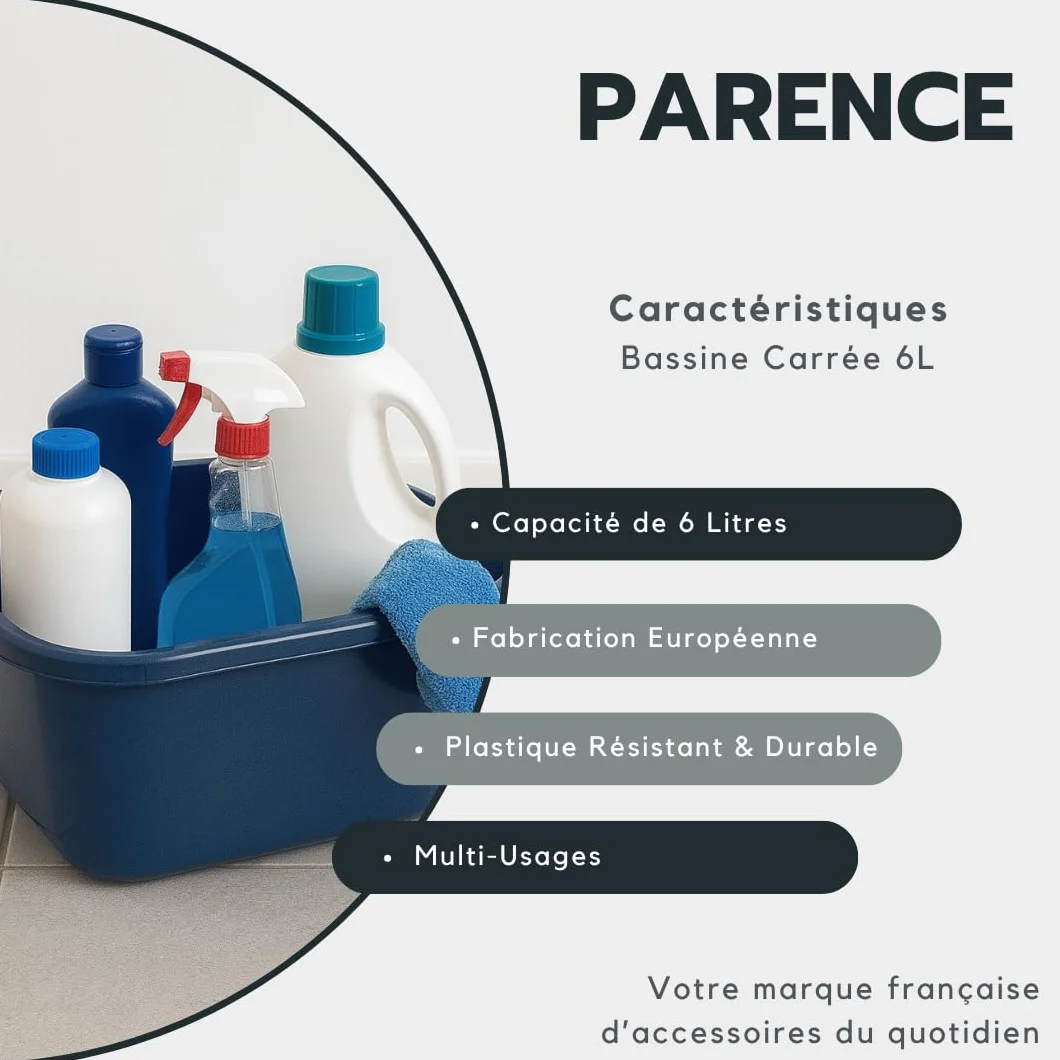 PARENCE.- Bacinella quadrata 6L – Vaschetta di lavaggio compatta in plastica ad alte prestazioni 30 cm | Lavabo multiuso per stoviglie, casa, lavanderia o giardino | Prodotto in Europa