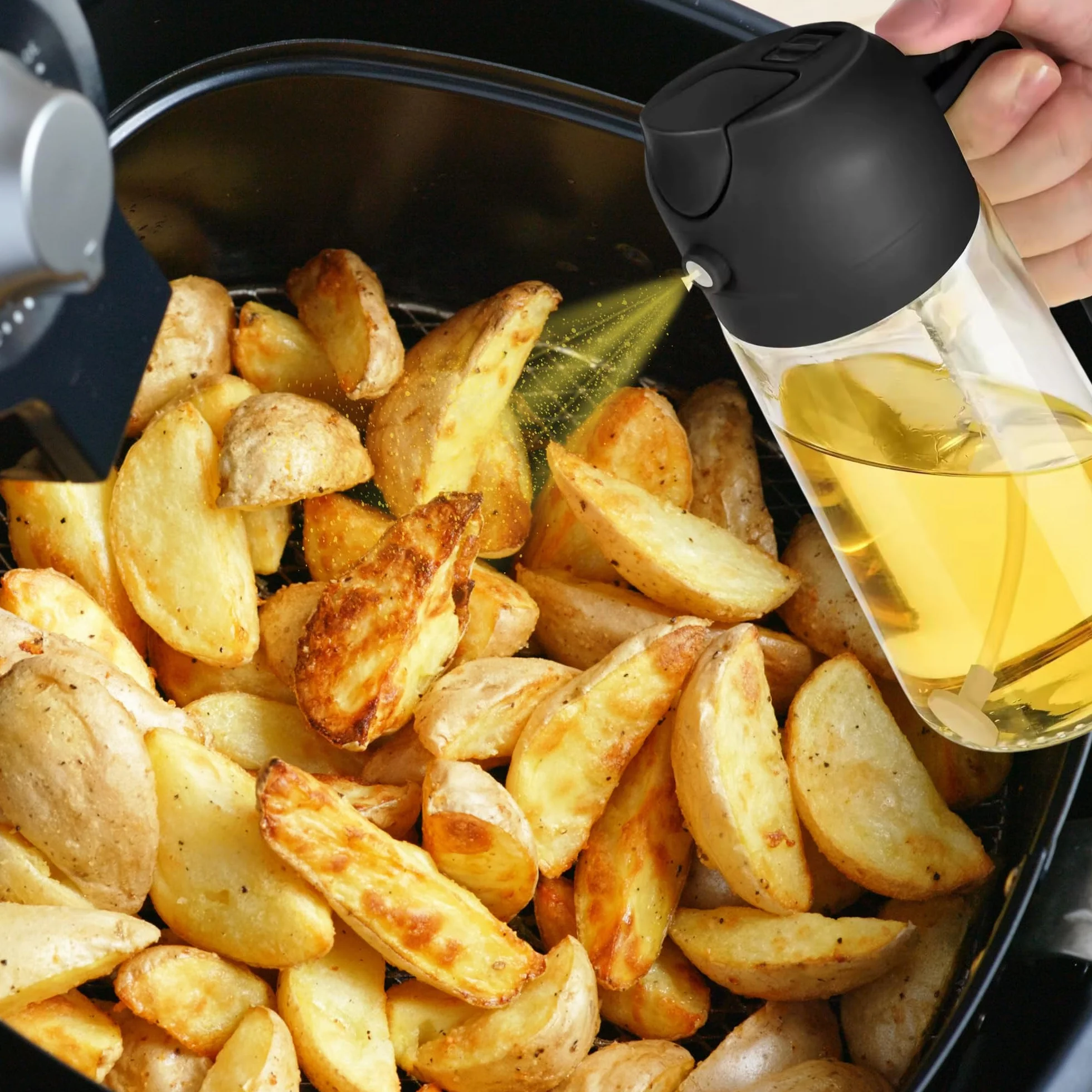 Spruzzino Dosatore Olio in Vetro 2 in 1 470ml Nero | Spruzzatore Olio per Cucina e Barbecue