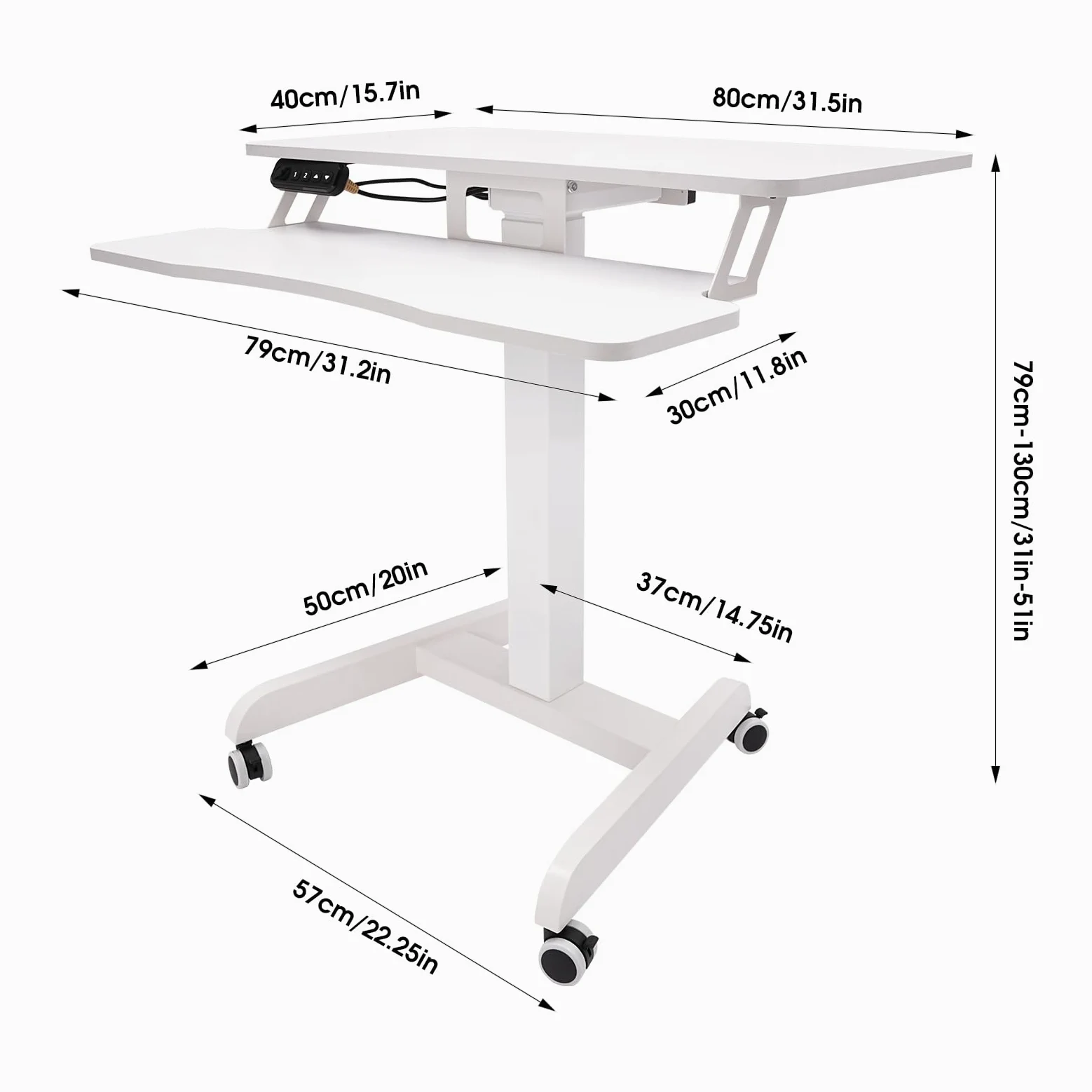 Scrivania elettrica a 2 Livelli con Altezza di rotolamento Regolabile, scrivania Mobile in Piedi, postazione di Lavoro Sit-Stand per Home Office, Bianca