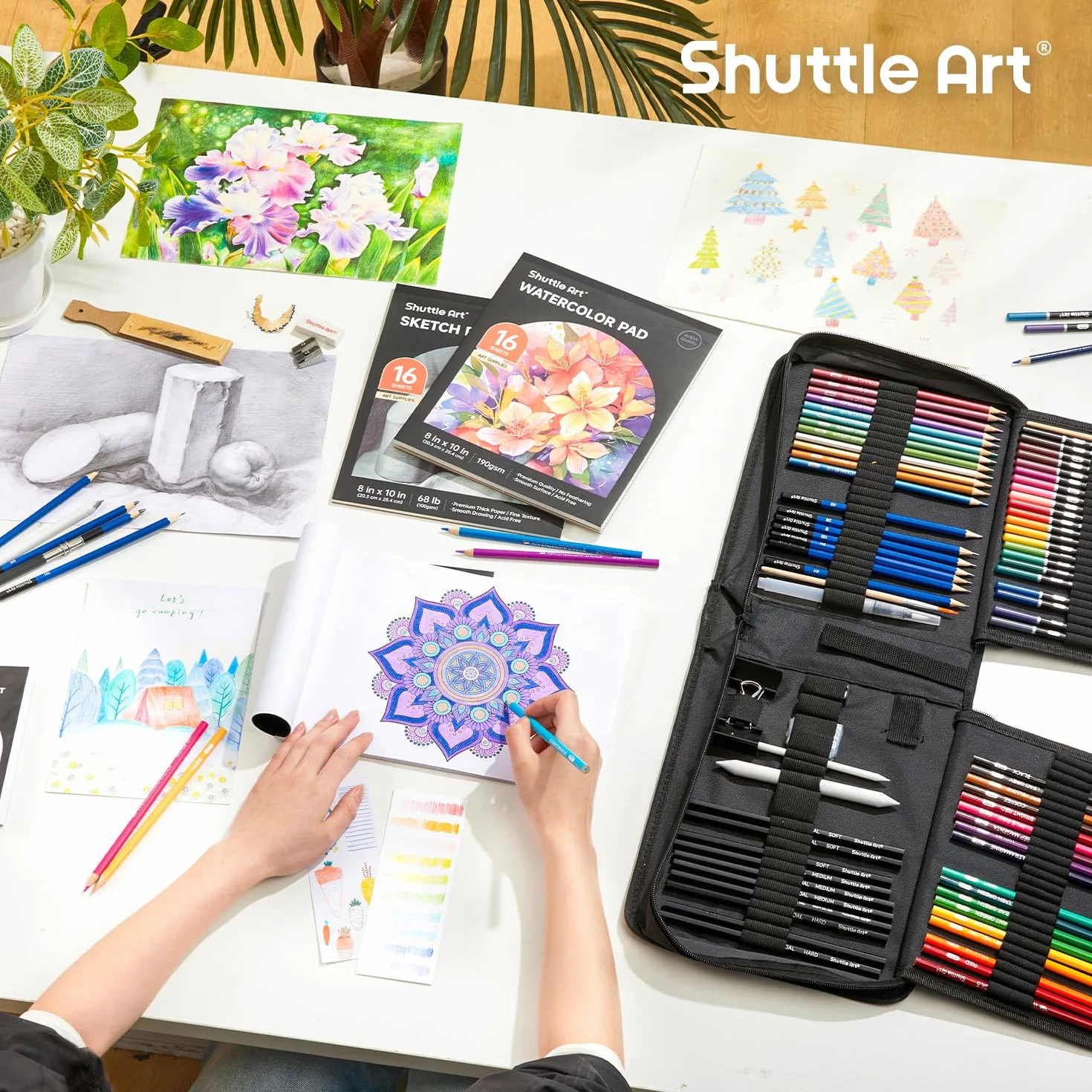 Shuttle Art Kit Matite da Disegno Professionale,Pacchetto 103 Set Matite da disegno Set Disegno Schizzo con Matite Colorate e da Schizzo Grafite in Astuccio Portatile, Bambini, Adulti Artisti