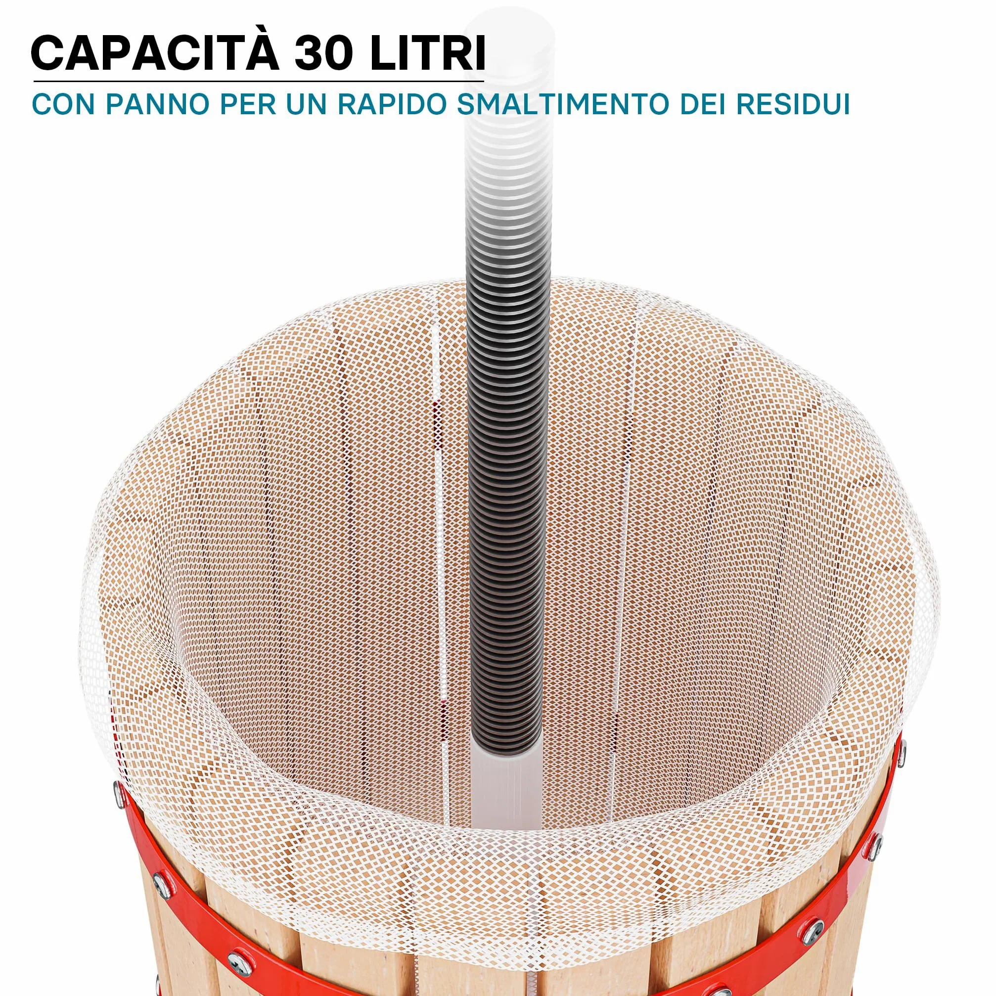 Wiltec Torchio Frutta da 30 l con Gabbia in Legno e 3 Sacchi di spremitura, Torchio a Leva