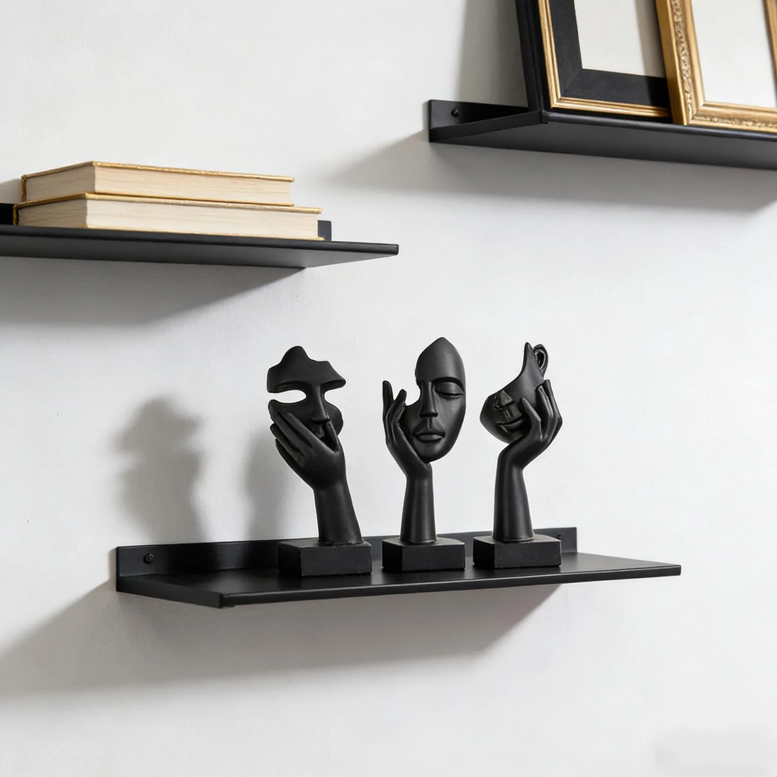 Statua con Volto di Donna Nera Decorazione per Casa Moderna Set da 3 Pezzi