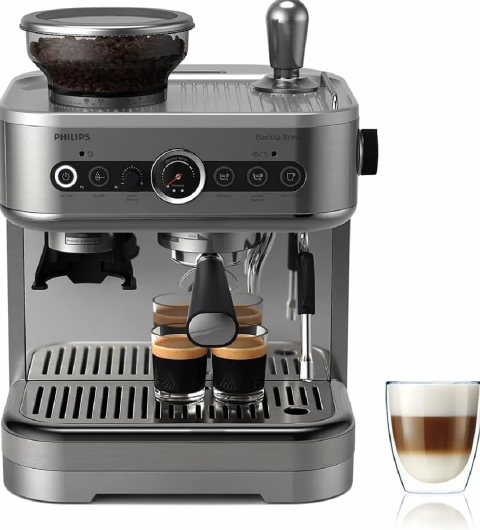 Philips Macchina per espresso semi-automatica Barista Brew - Guida Intuitiva, Pressino Calibrato, Design Elegante, Contenitore per Chicchi 250 g, metallo Argento (PSA3218/01)