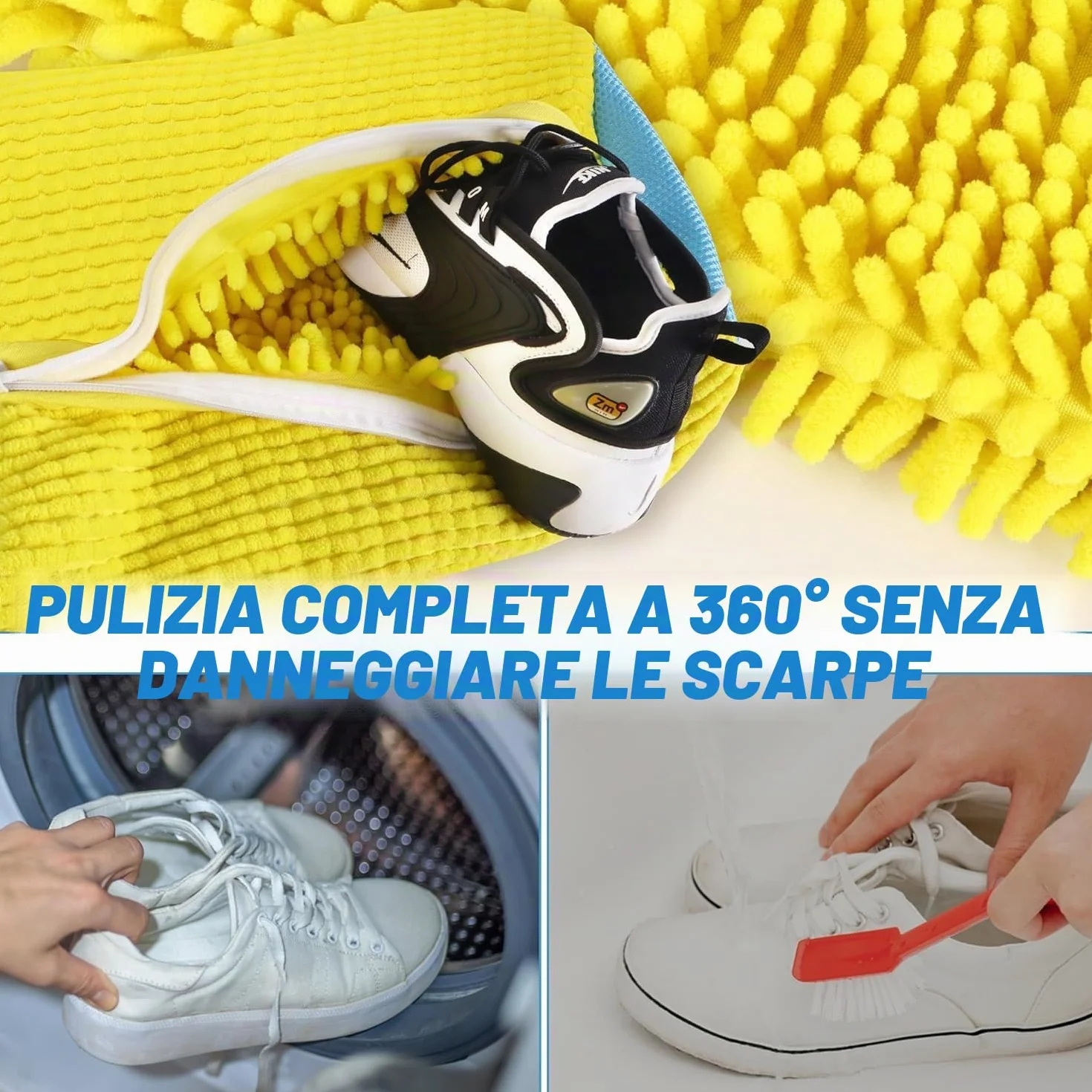 Sacchetto Scarpe Lavatrice 2 Pezzi, Sacchetti Riutilizzabili con Cerniera Invisibile, Microfibra Sacca per Lavare Scarpe In Lavatrice Pulizia Completa a 360° per Sneakers e Scarpe Sportive